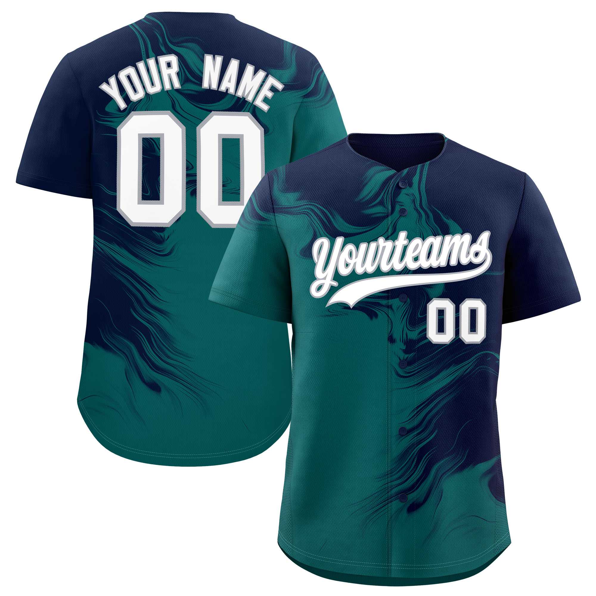 Custom Navy Aqua Personalized Ink Pattern Authentic Baseball Jersey| KXKSHOP