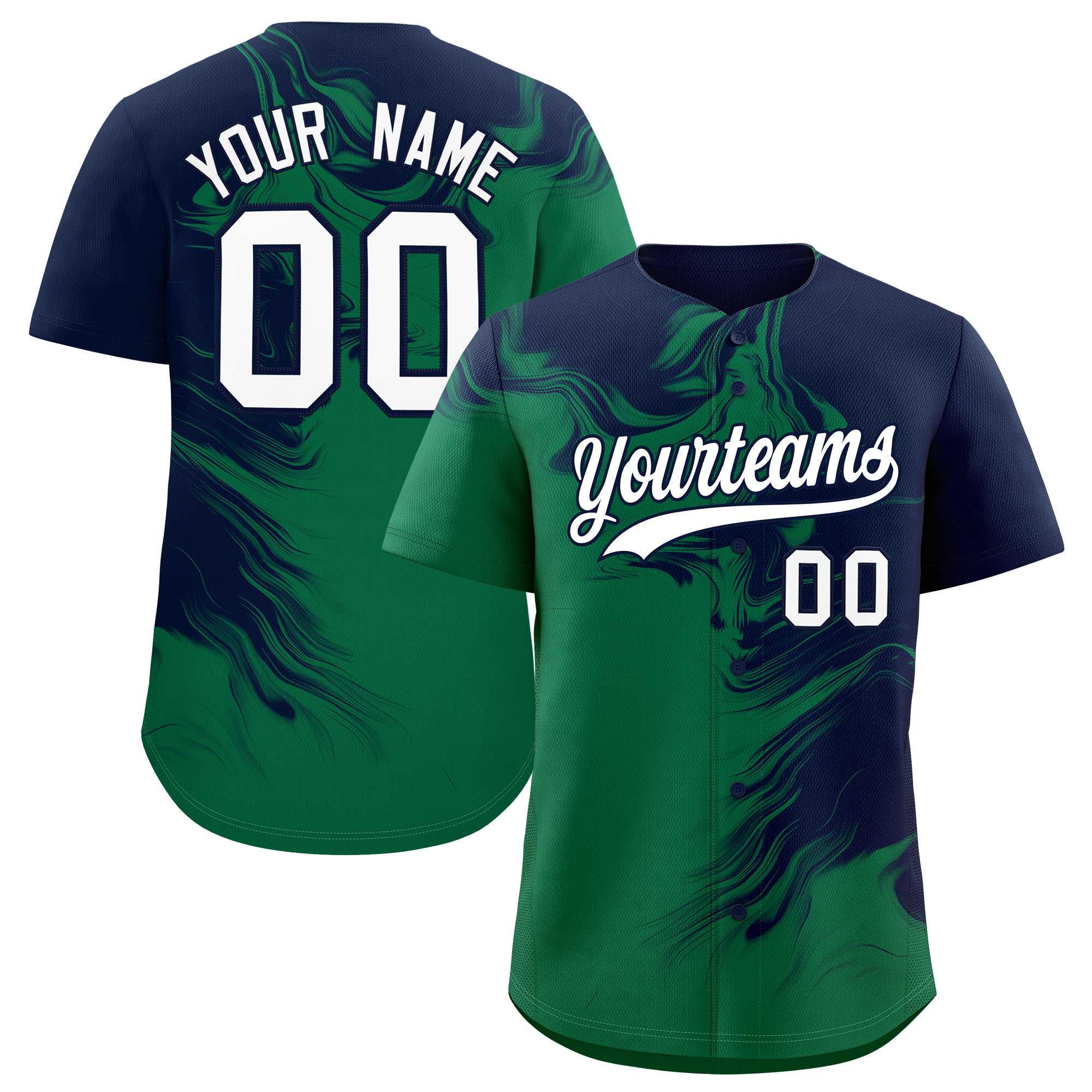 Custom Navy Kelly Green Personalized Ink Pattern Authentic Baseball Jersey| KXKSHOP