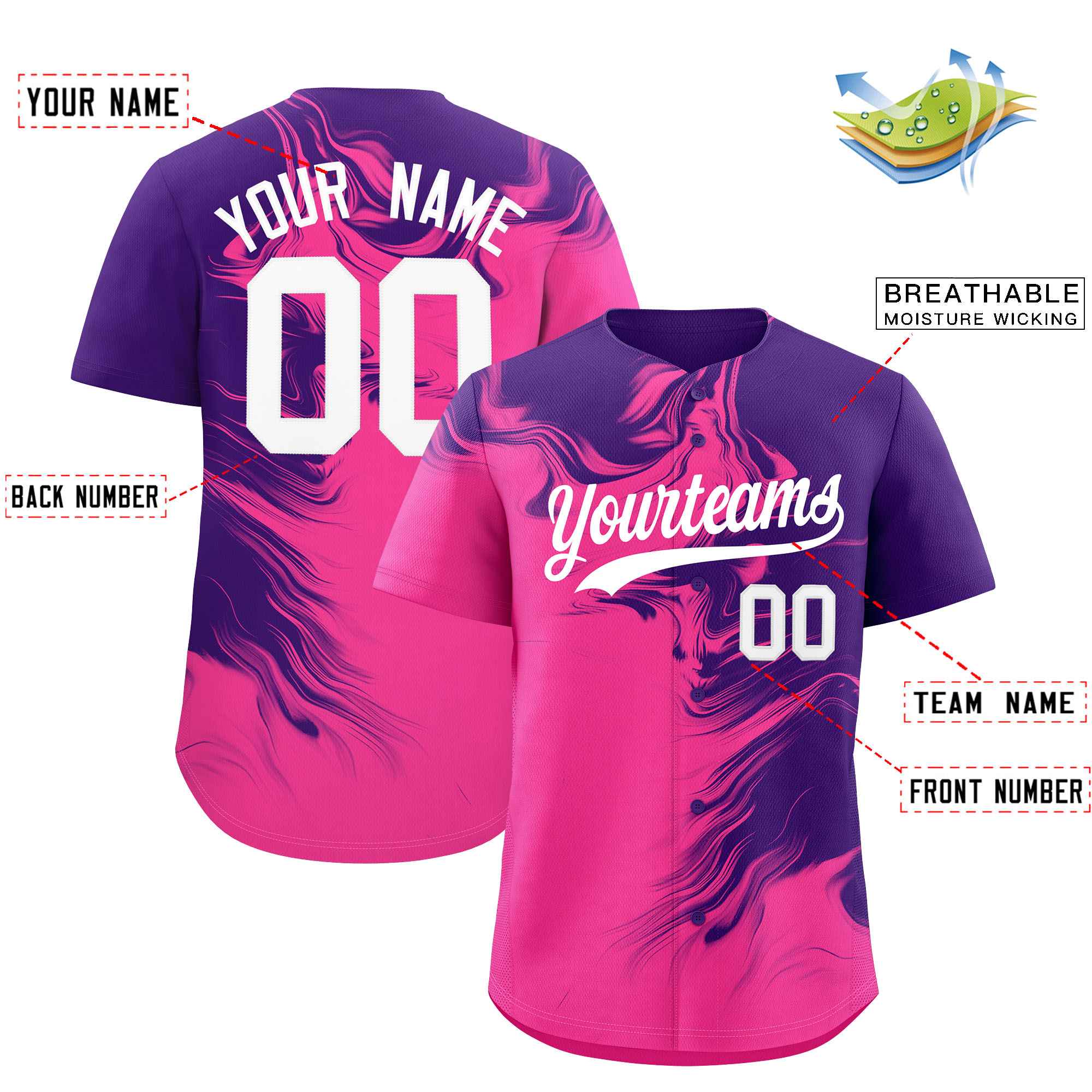 Custom Purple Pink Personalized Ink Pattern Authentic Baseball Jersey| KXKSHOP
