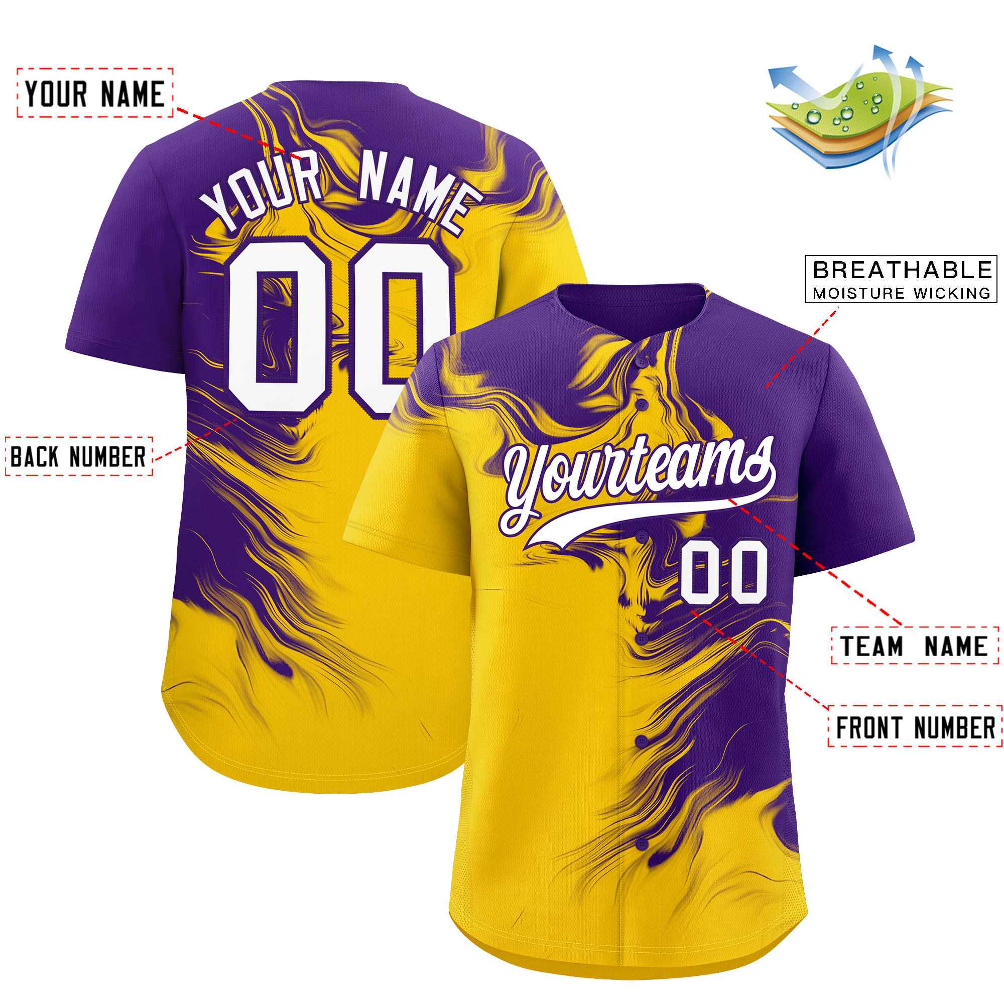 Custom Purple Gold Personalized Ink Pattern Authentic Baseball Jersey| KXKSHOP