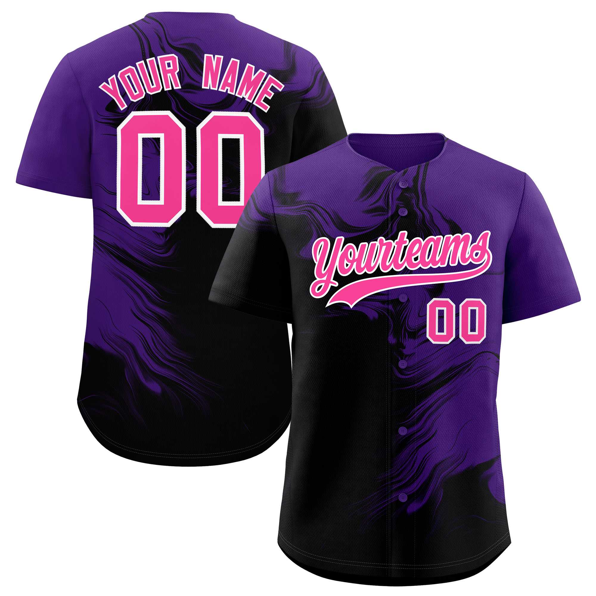 Custom Purple Black Personalized Ink Pattern Authentic Baseball Jersey| KXKSHOP