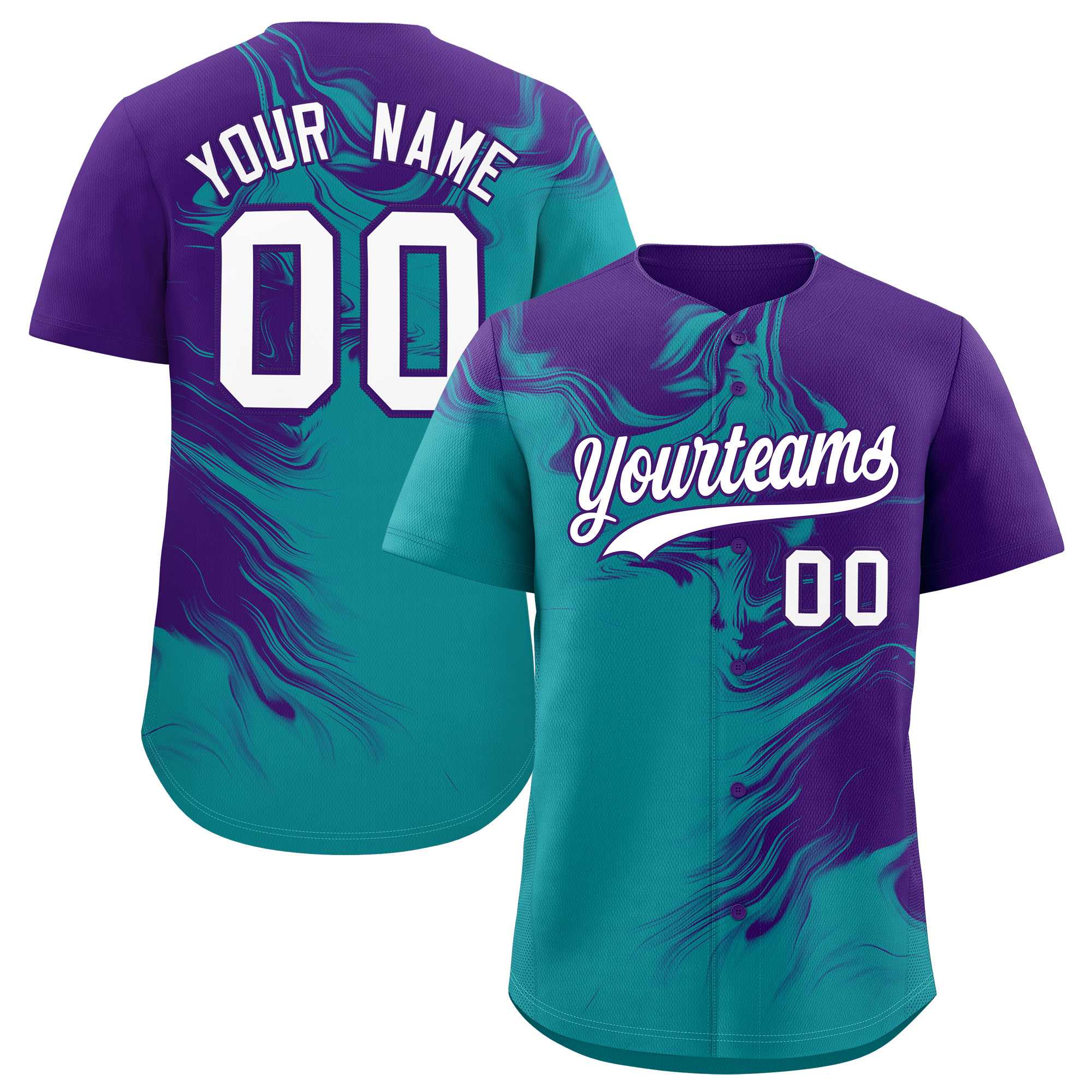 Custom Purple Aqua Personalized Ink Pattern Authentic Baseball Jersey| KXKSHOP