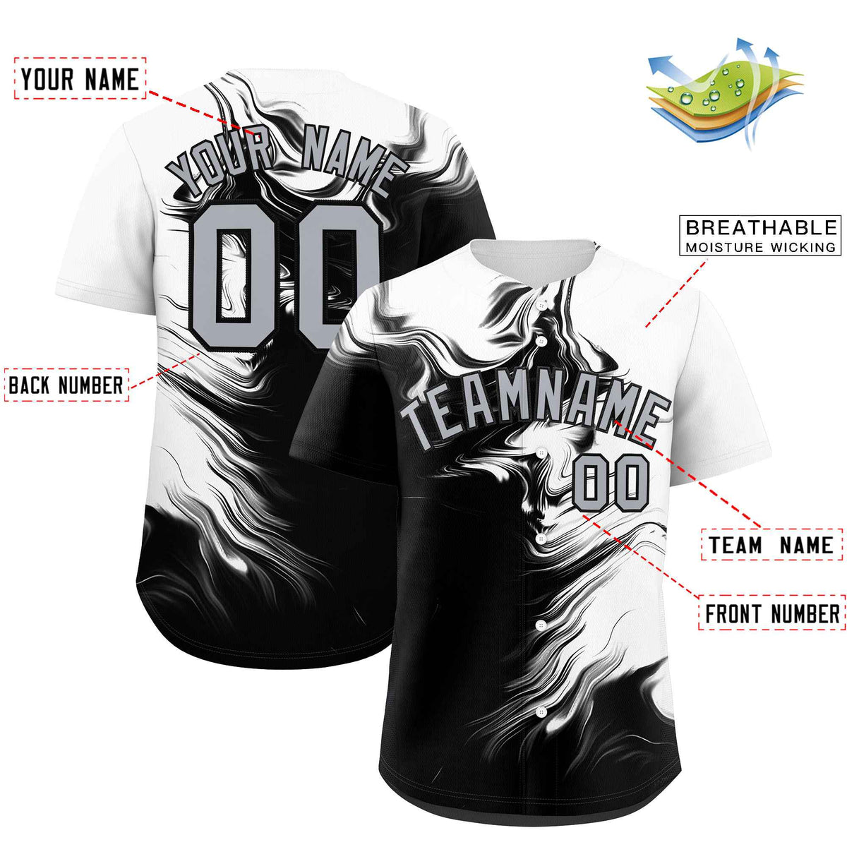 Custom White Black Personalized Ink Pattern Authentic Baseball Jersey| KXKSHOP
