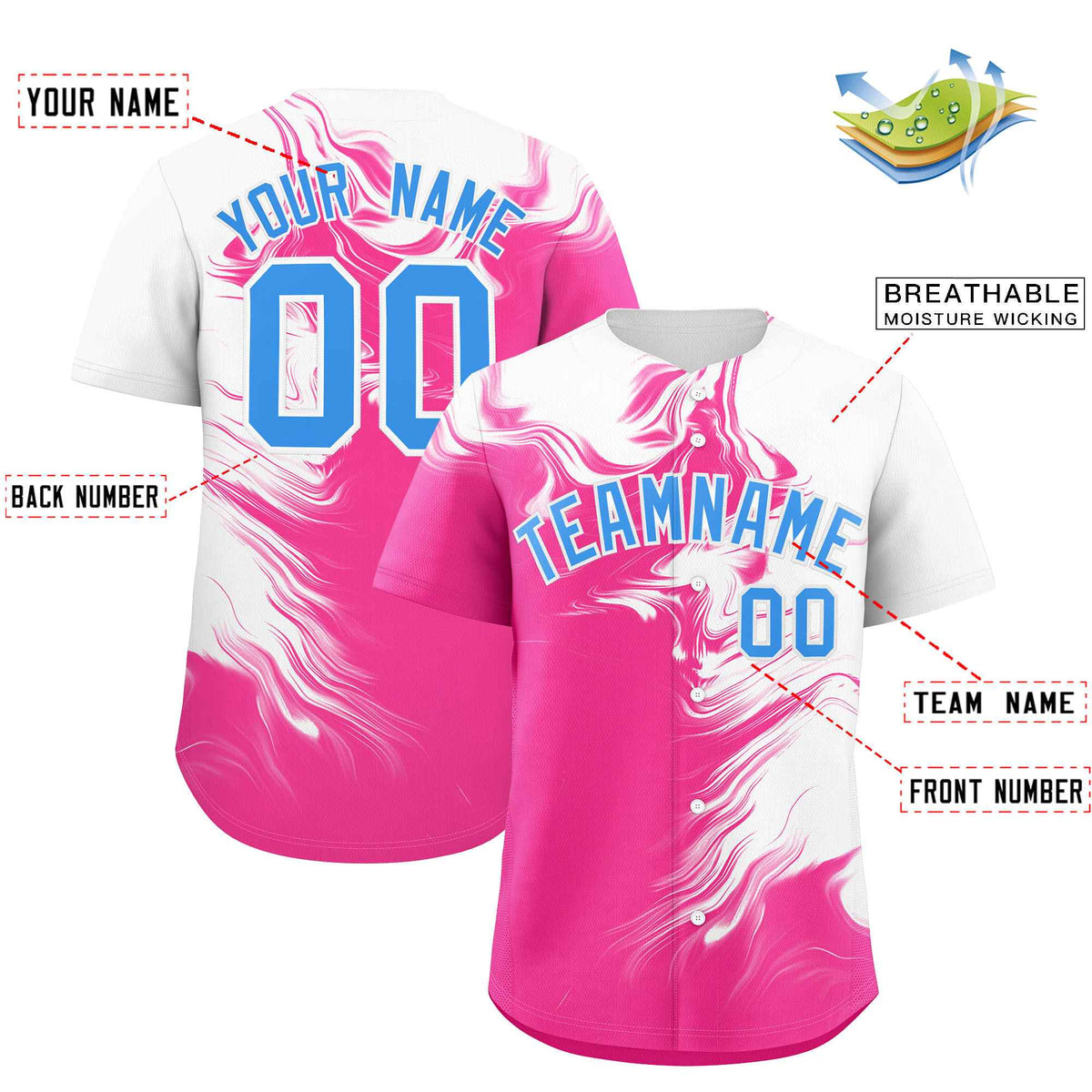 Custom White Pink Personalized Ink Pattern Authentic Baseball Jersey| KXKSHOP