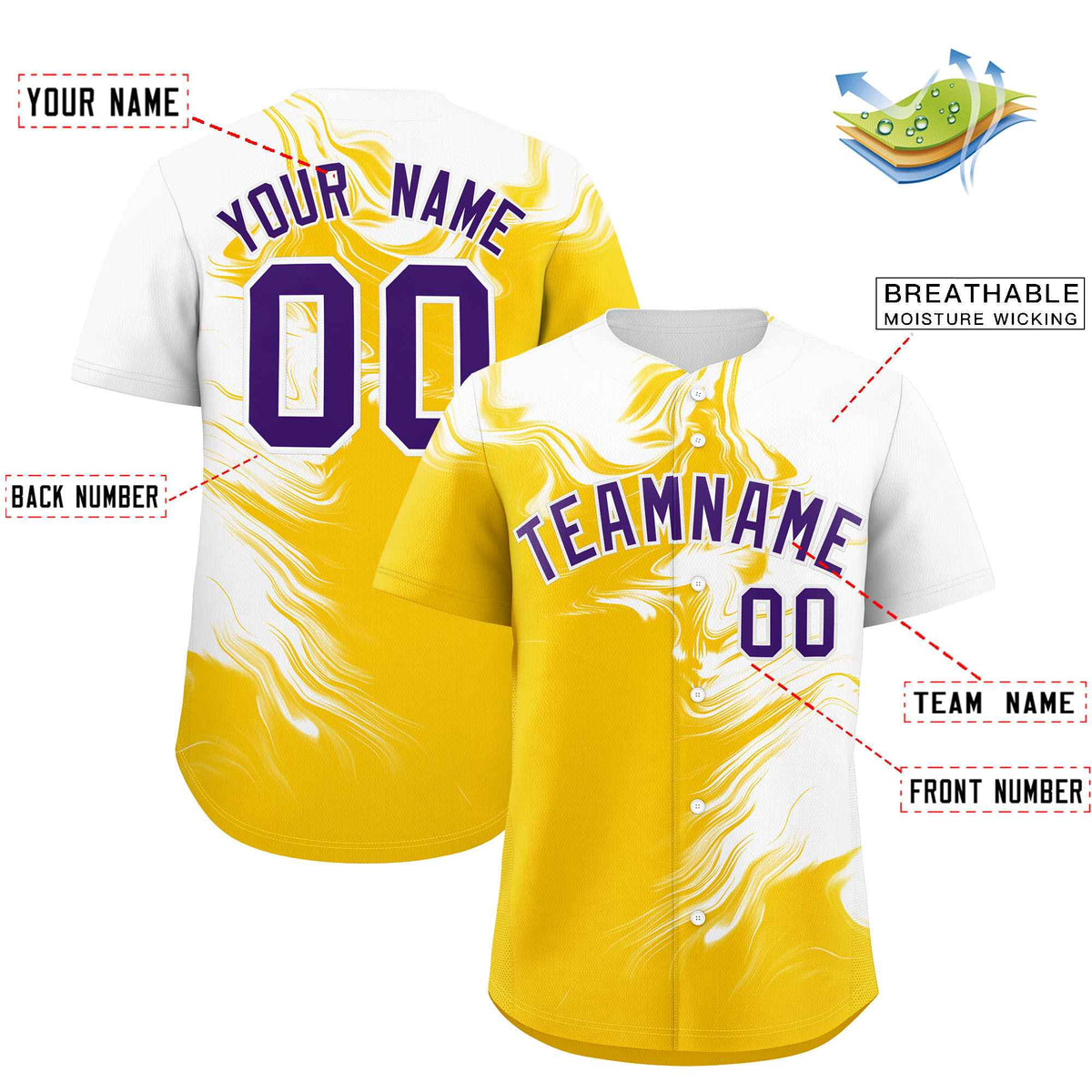 Custom White Gold Personalized Ink Pattern Authentic Baseball Jersey| KXKSHOP
