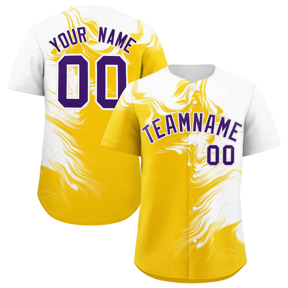 Custom White Gold Personalized Ink Pattern Authentic Baseball Jersey| KXKSHOP