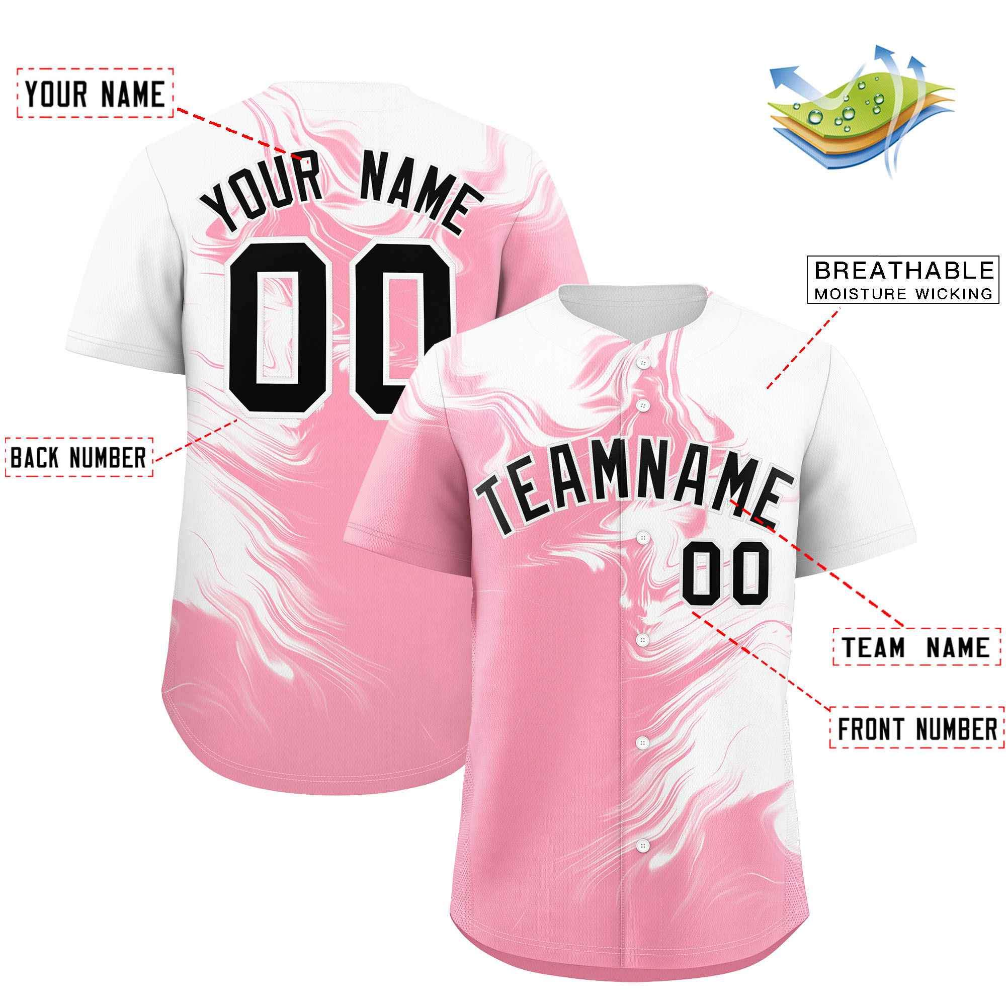 Custom White Light Pink Personalized Ink Pattern Authentic Baseball Jersey| KXKSHOP