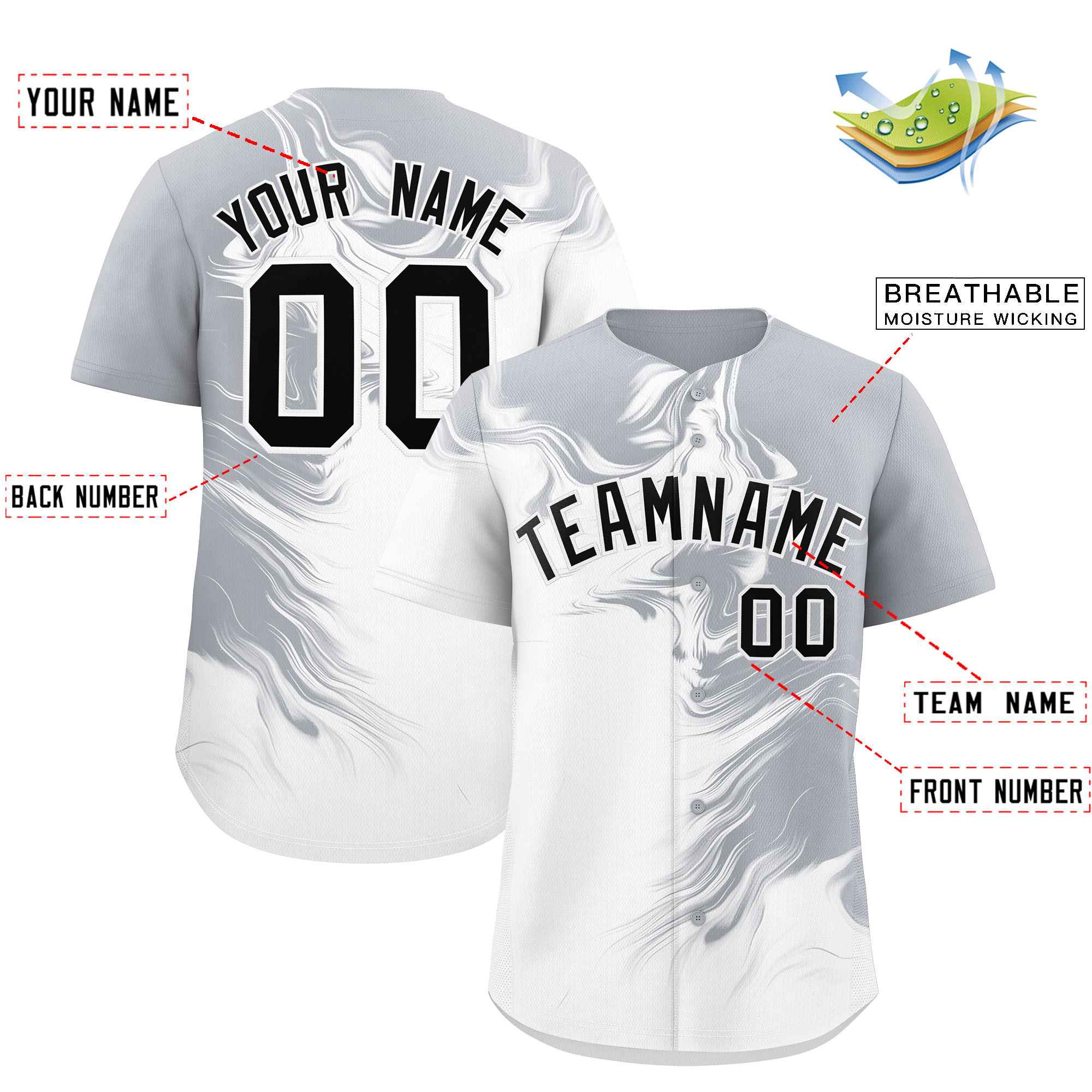 Custom Gray White Personalized Ink Pattern Authentic Baseball Jersey| KXKSHOP