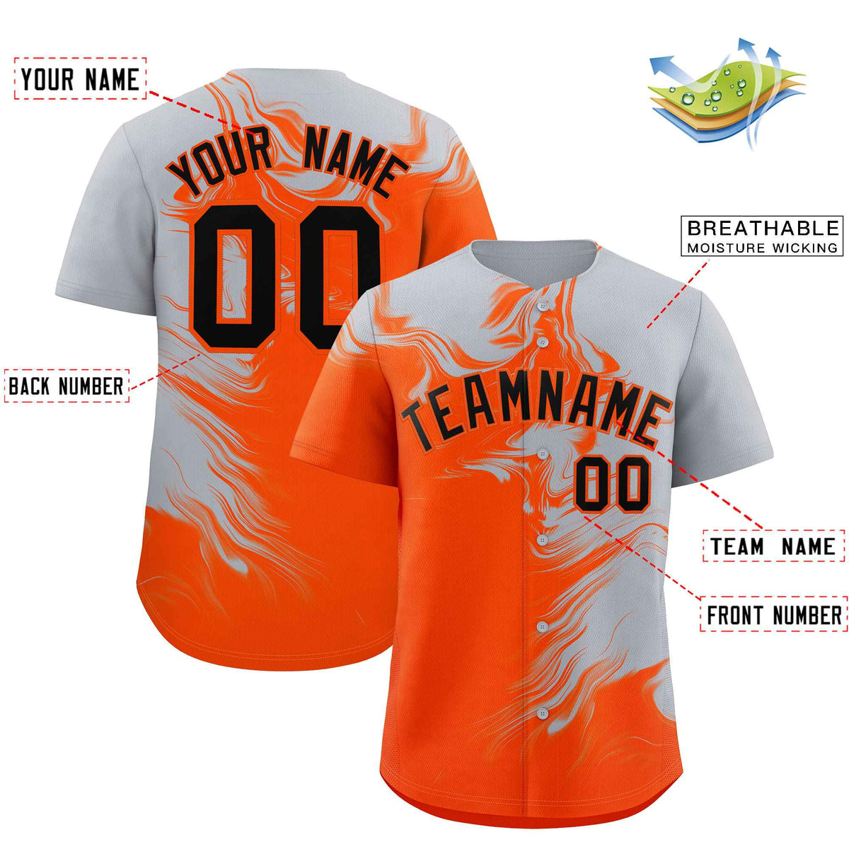 Custom Gray Orange Personalized Ink Pattern Authentic Baseball Jersey| KXKSHOP