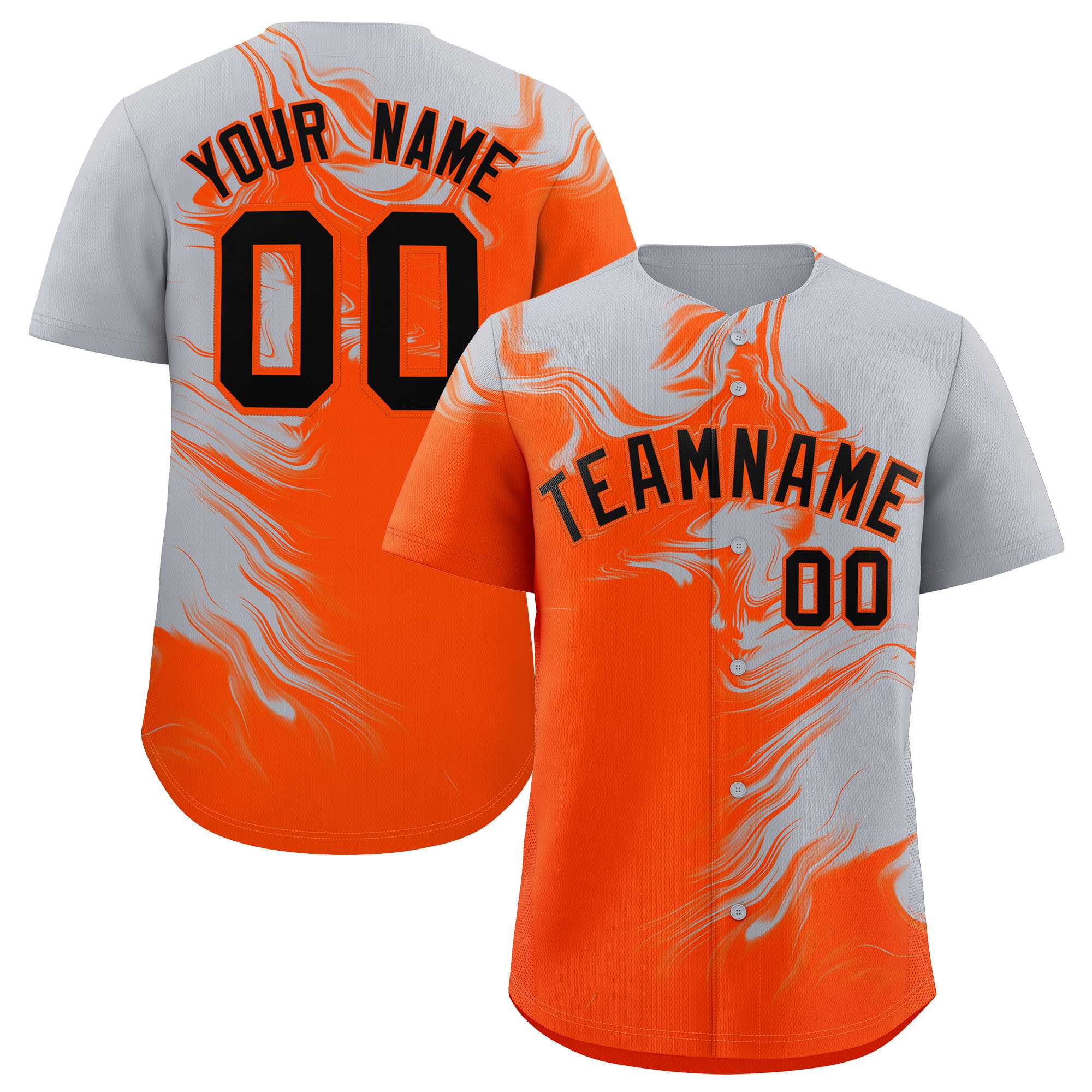 Custom Gray Orange Personalized Ink Pattern Authentic Baseball Jersey| KXKSHOP