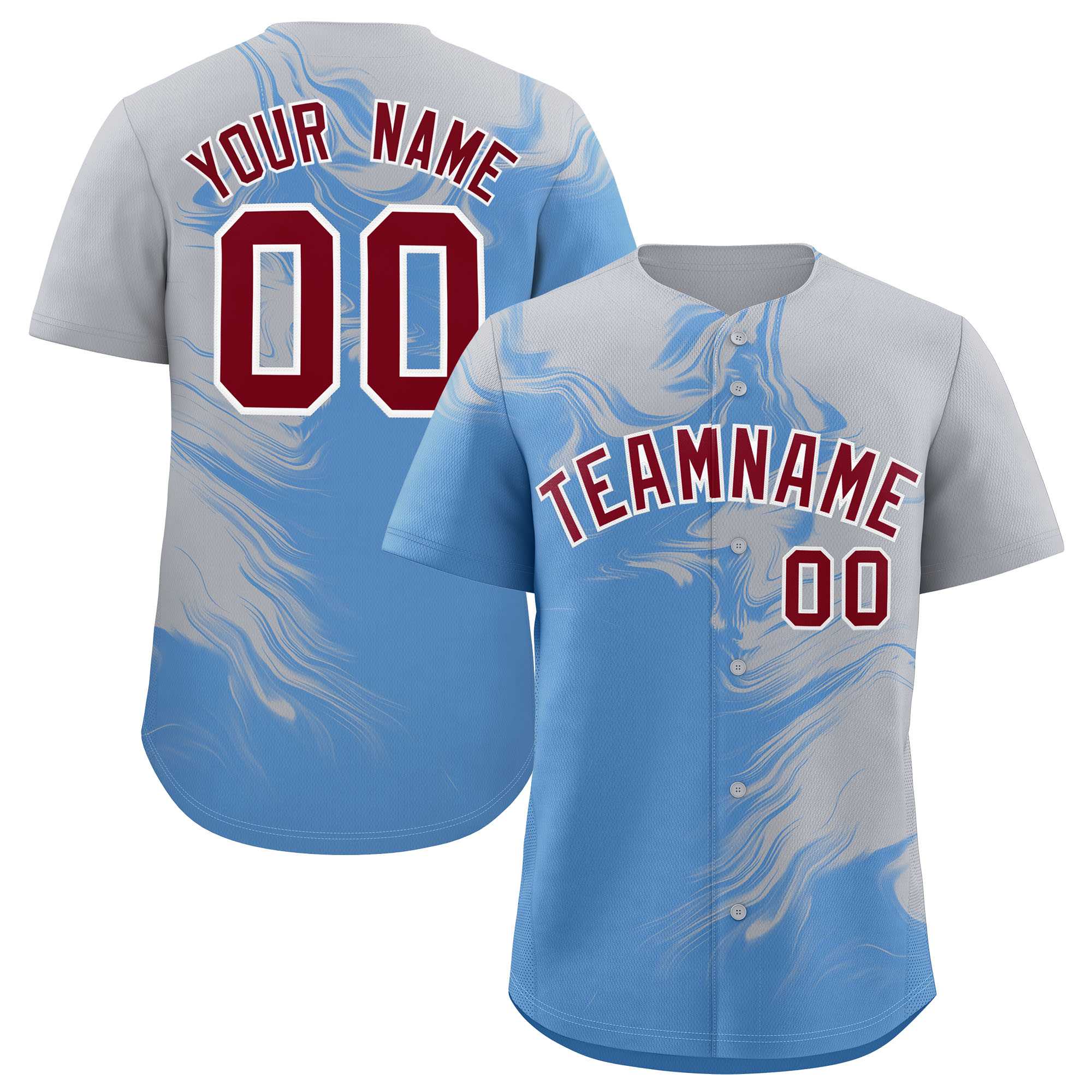 Custom Gray Powder Blue Personalized Ink Pattern Authentic Baseball Jersey| KXKSHOP