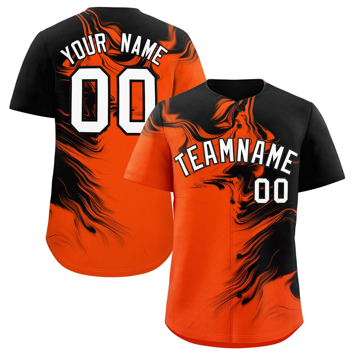 Custom Black Orange Personalized Ink Pattern Authentic Baseball Jersey| KXKSHOP