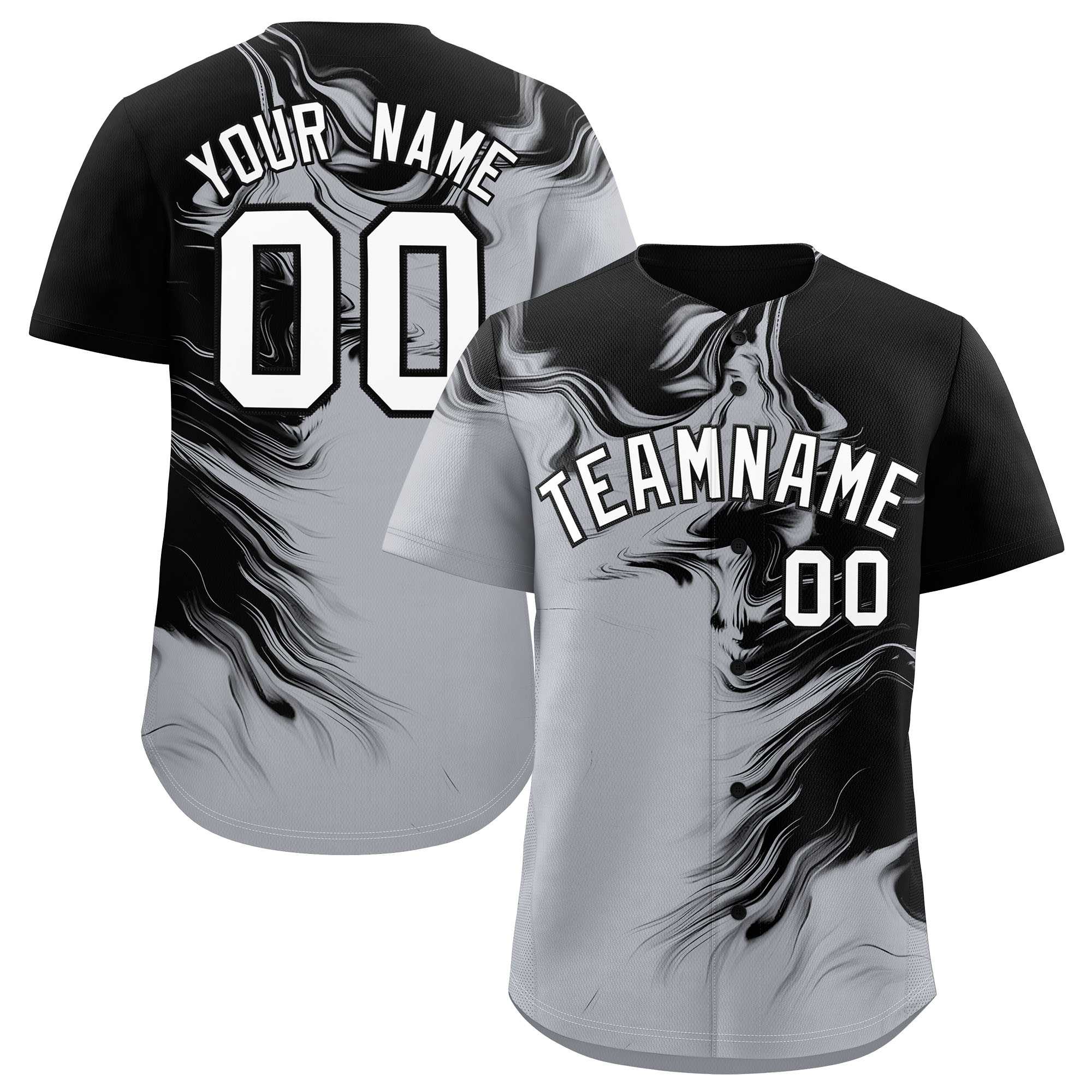 Custom Black Gray Personalized Ink Pattern Authentic Baseball Jersey| KXKSHOP