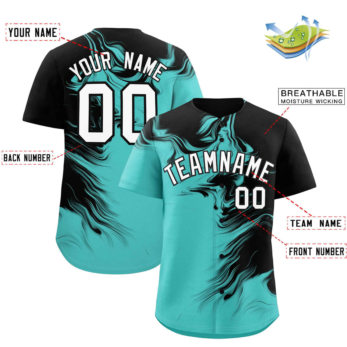 Custom Black Bright Green Personalized Ink Pattern Authentic Baseball Jersey| KXKSHOP