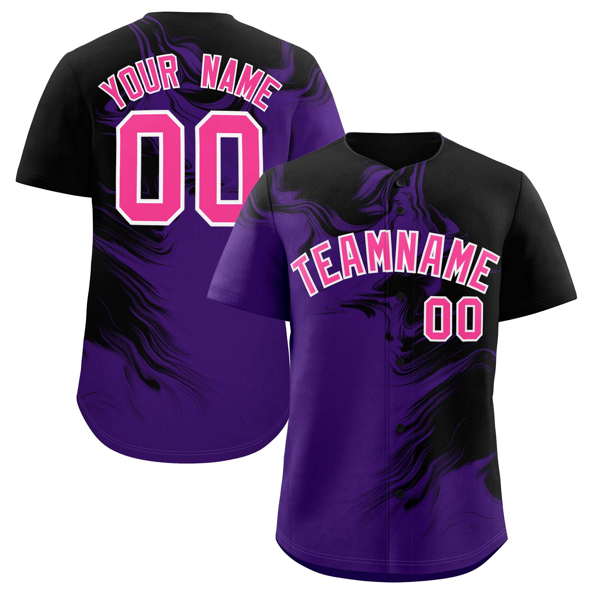 Custom Black Purple Personalized Ink Pattern Authentic Baseball Jersey| KXKSHOP