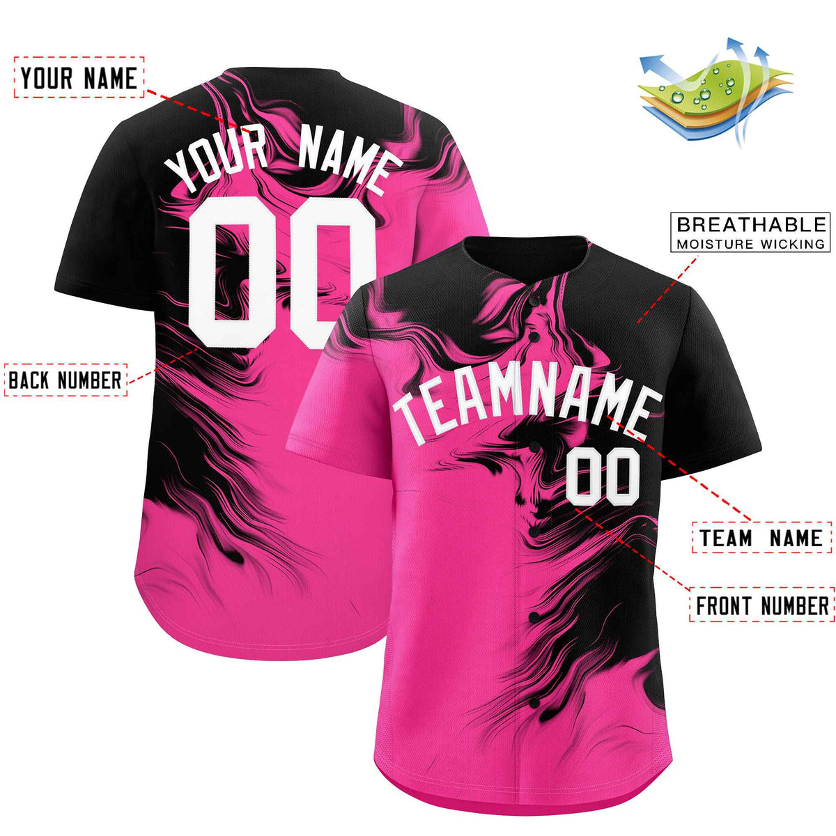 Custom Black Pink Personalized Ink Pattern Authentic Baseball Jersey| KXKSHOP