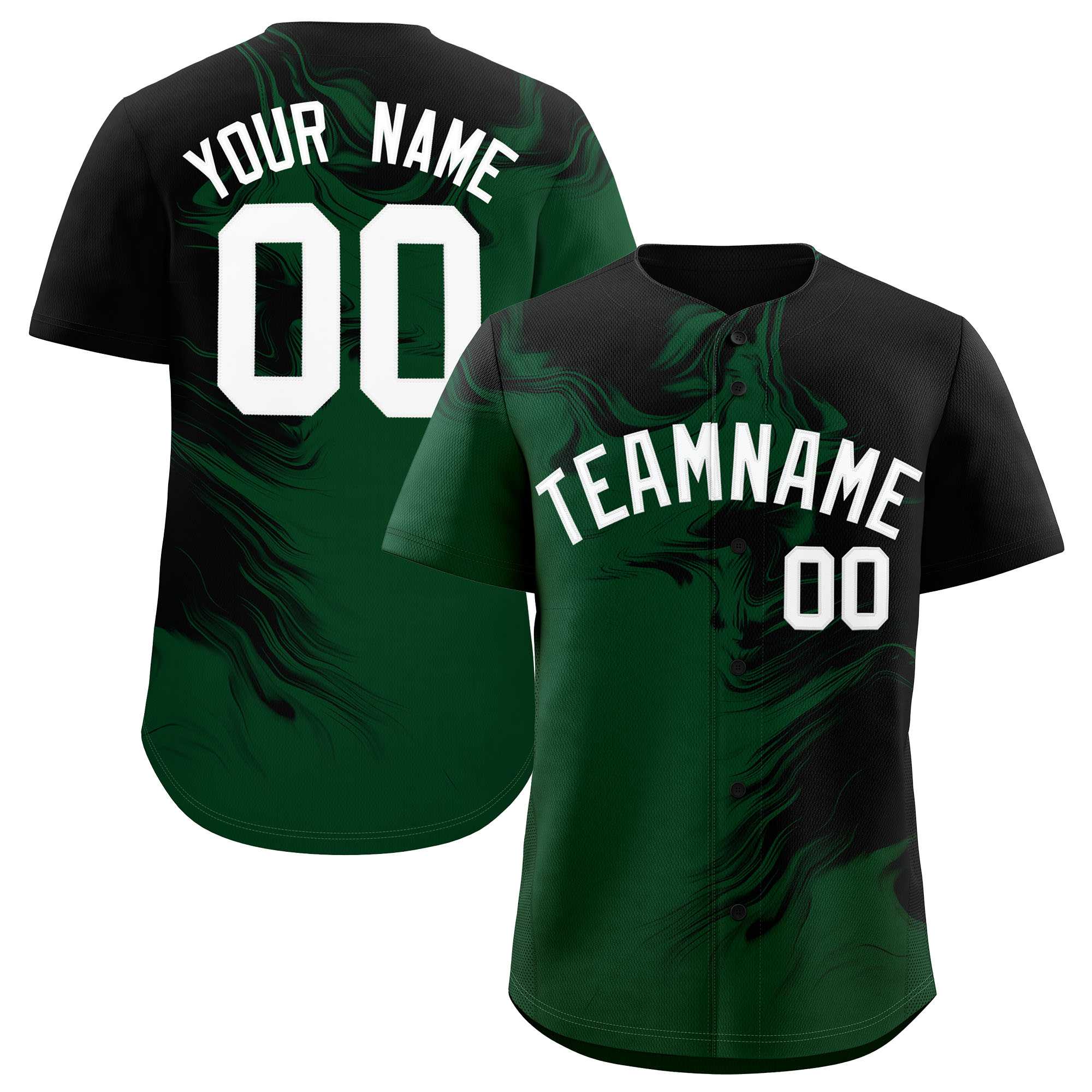 Custom Black Green Personalized Ink Pattern Authentic Baseball Jersey| KXKSHOP