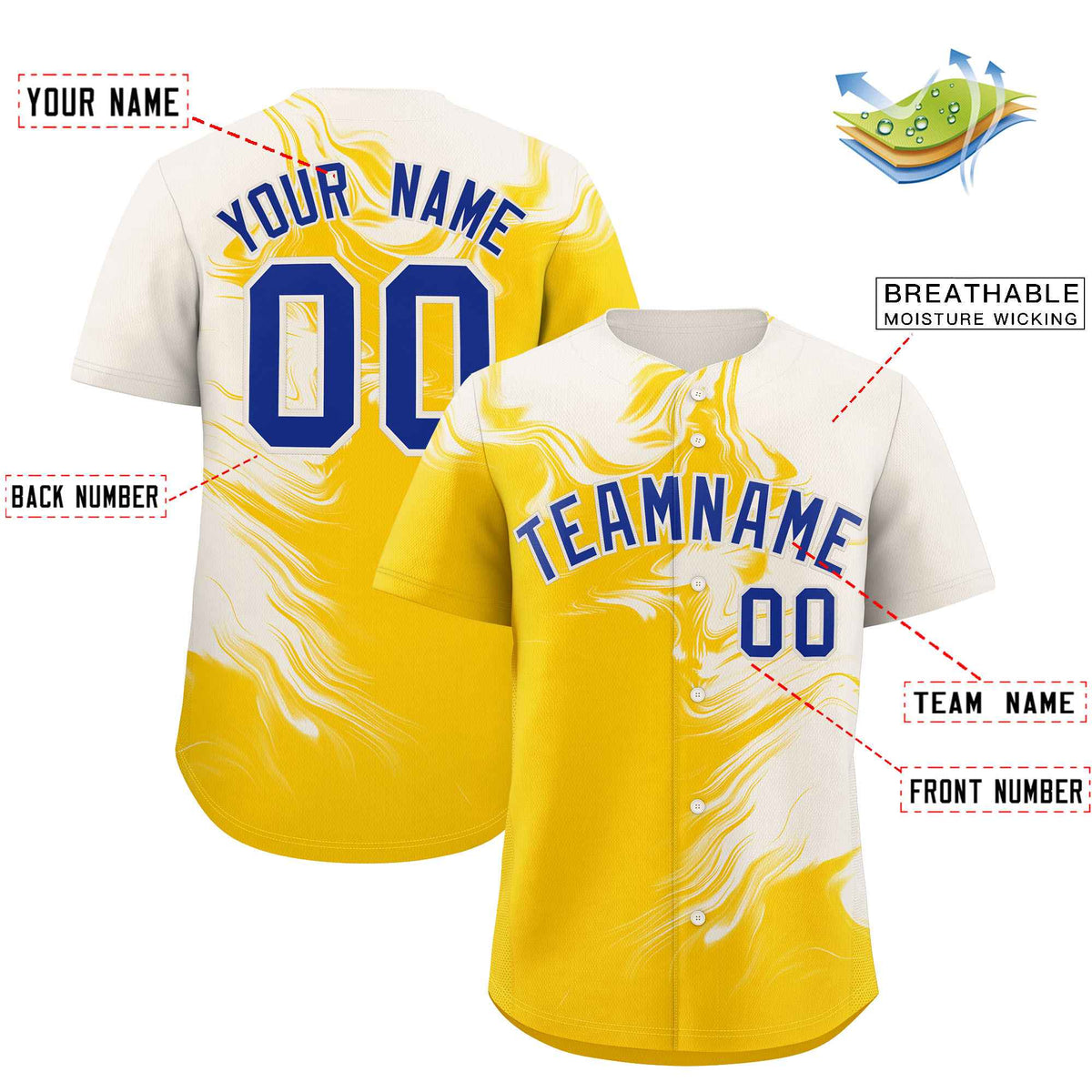Custom Cream Gold Personalized Ink Pattern Authentic Baseball Jersey| KXKSHOP