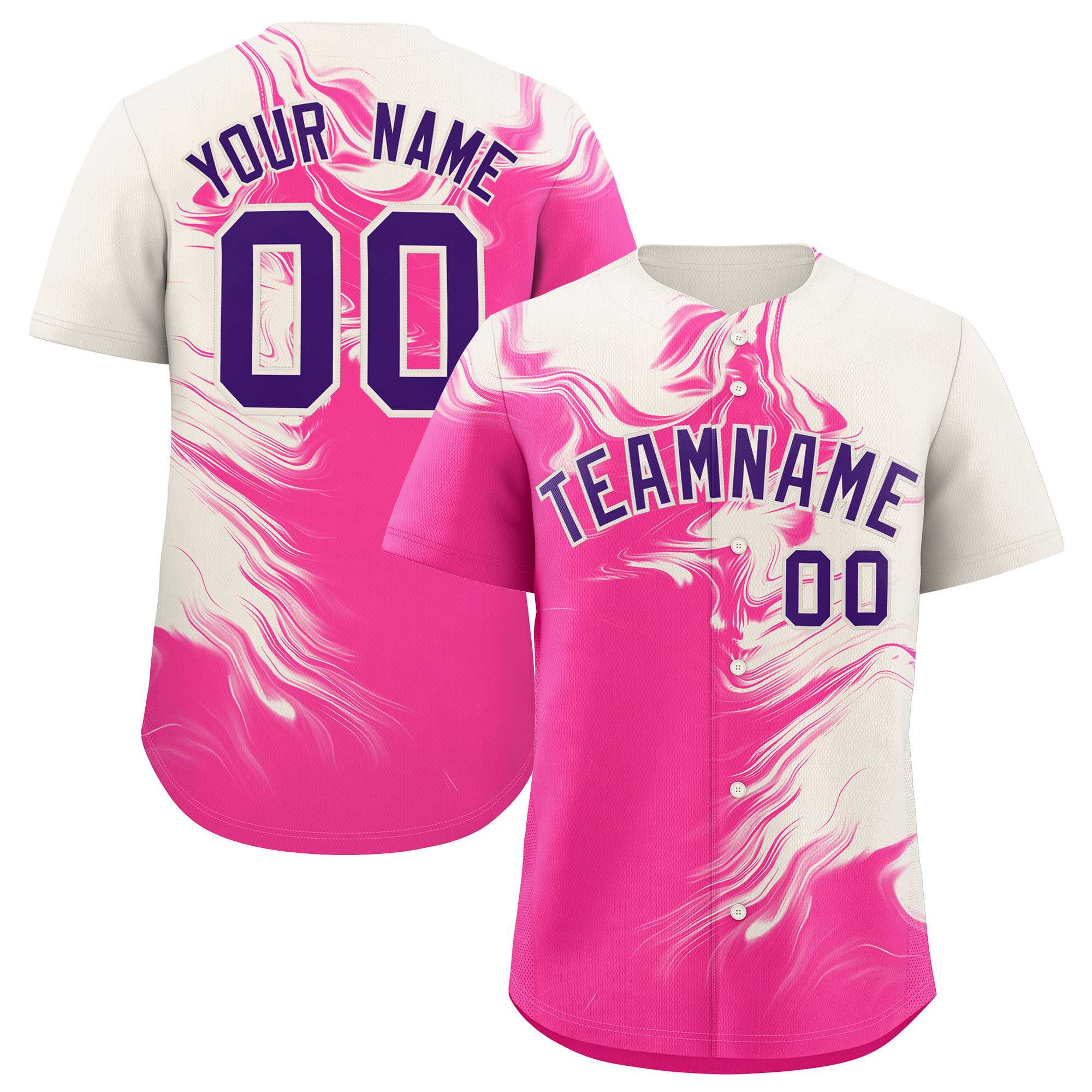 Custom Cream Pink Personalized Ink Pattern Authentic Baseball Jersey| KXKSHOP
