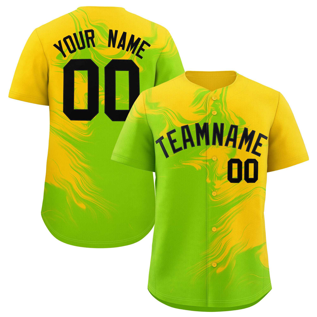 Custom Gold Neon Green Personalized Ink Pattern Authentic Baseball Jersey| KXKSHOP