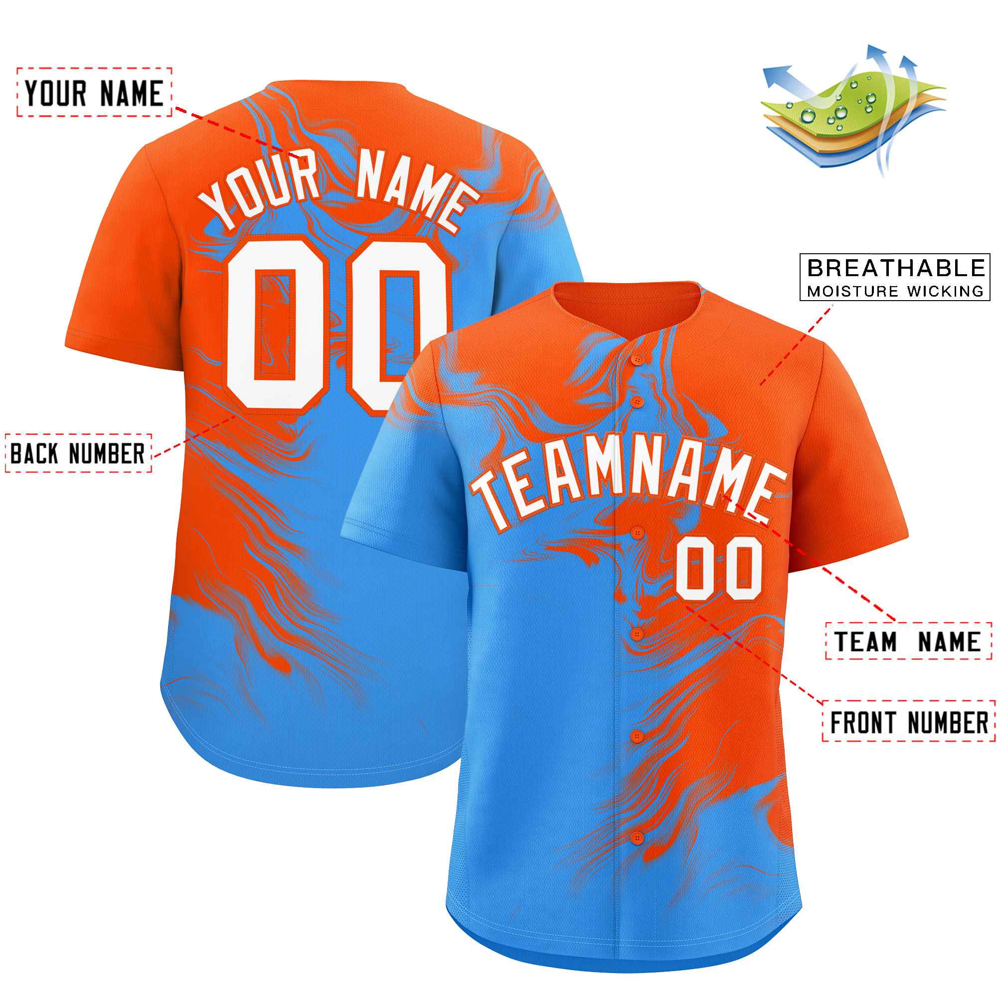 Custom Orange Powder Blue Personalized Ink Pattern Authentic Baseball Jersey| KXKSHOP