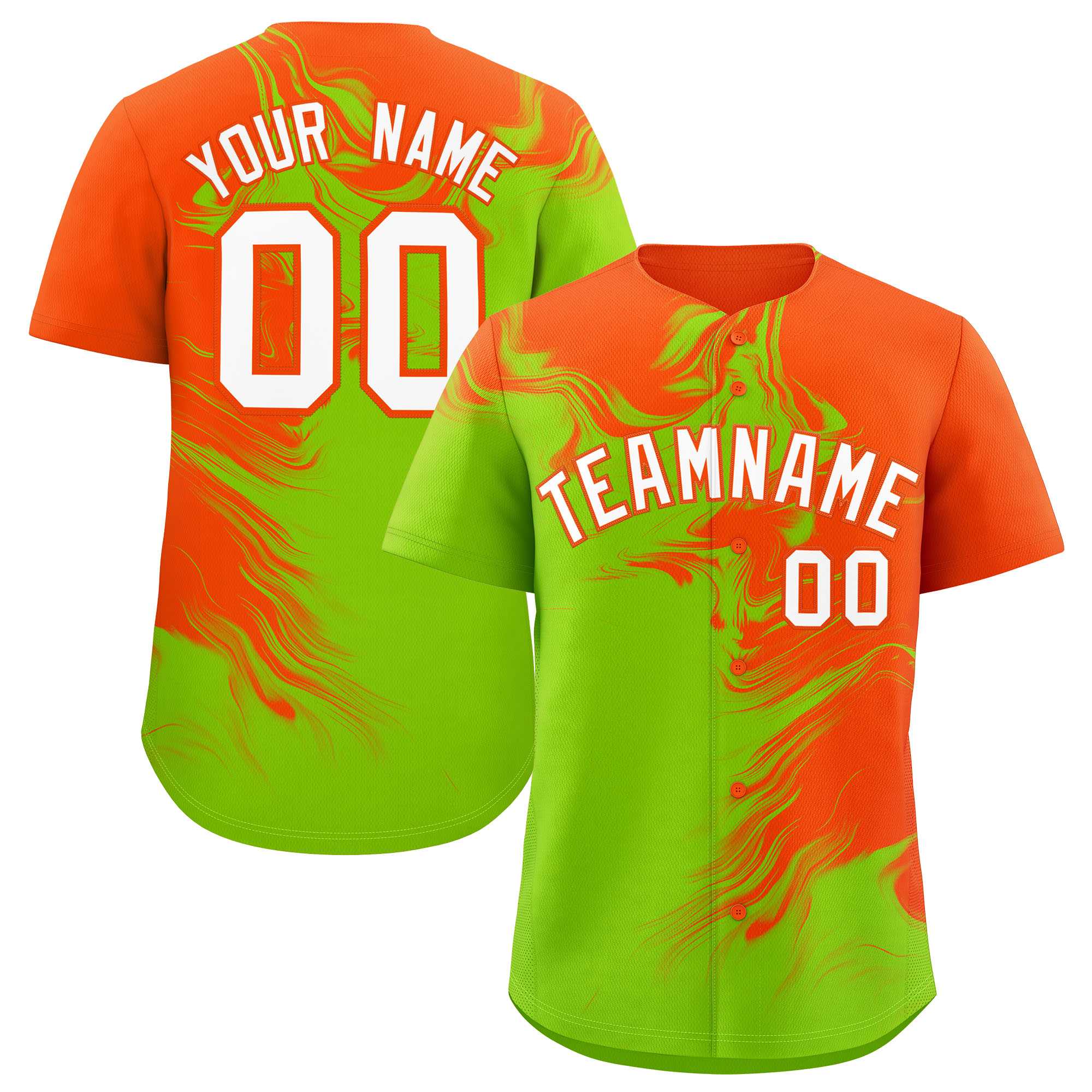 Custom Orange Neon Green Personalized Ink Pattern Authentic Baseball Jersey| KXKSHOP