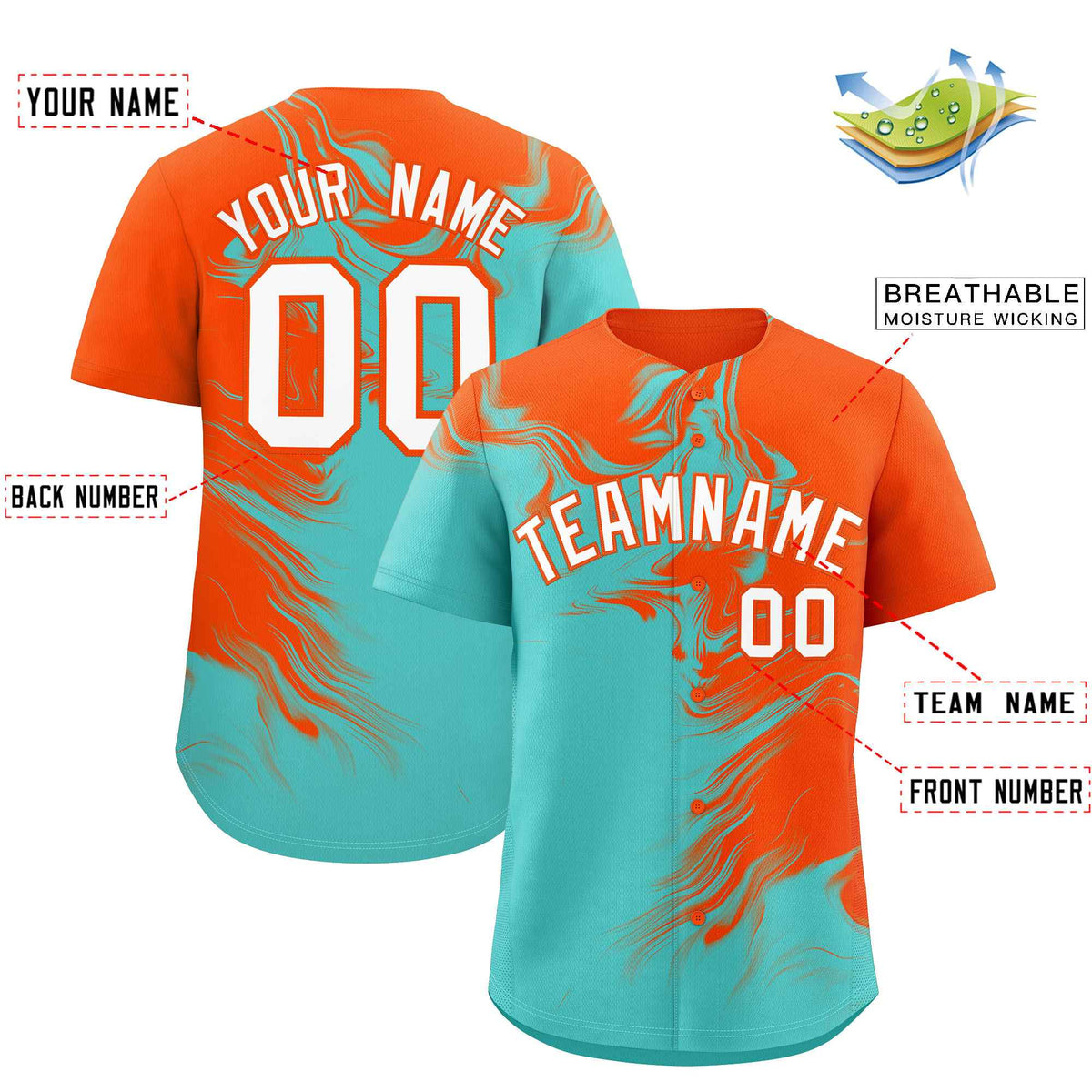 Custom Orange Bright Green Personalized Ink Pattern Authentic Baseball Jersey| KXKSHOP