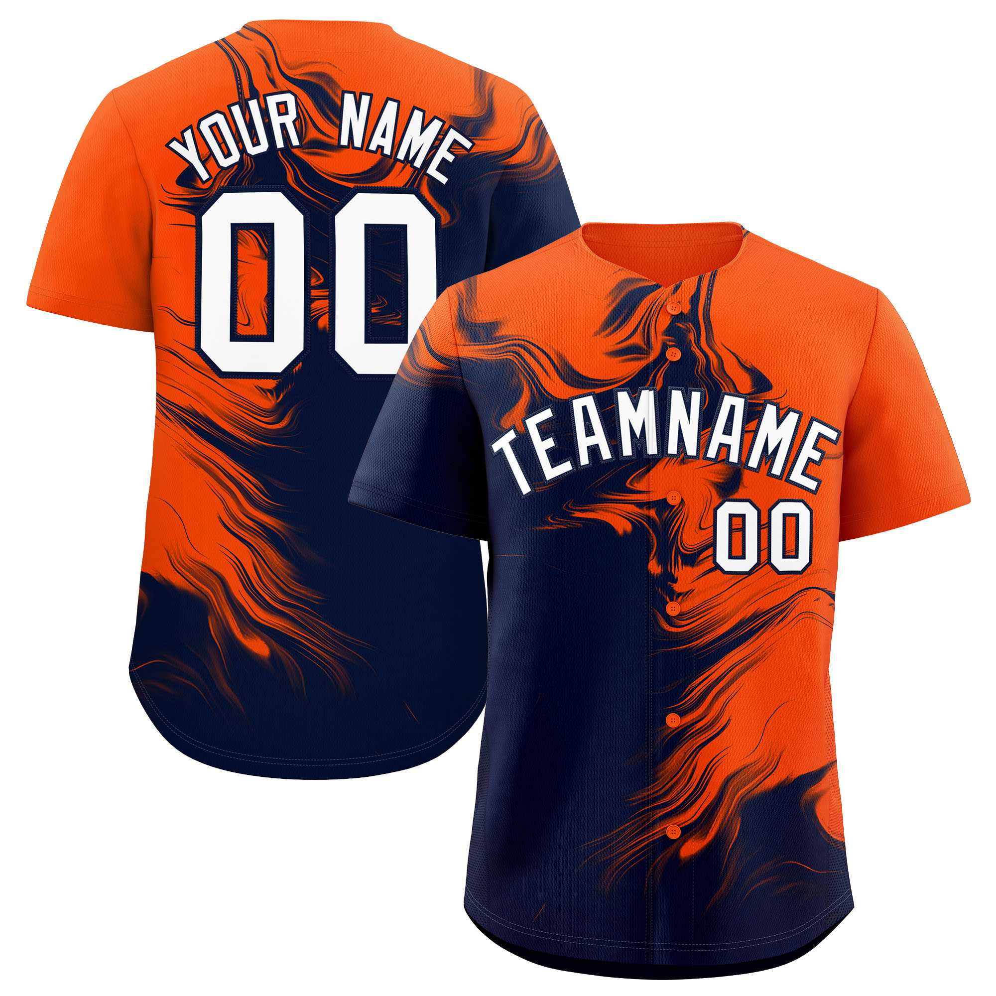 Custom Orange Navy Personalized Ink Pattern Authentic Baseball Jersey| KXKSHOP