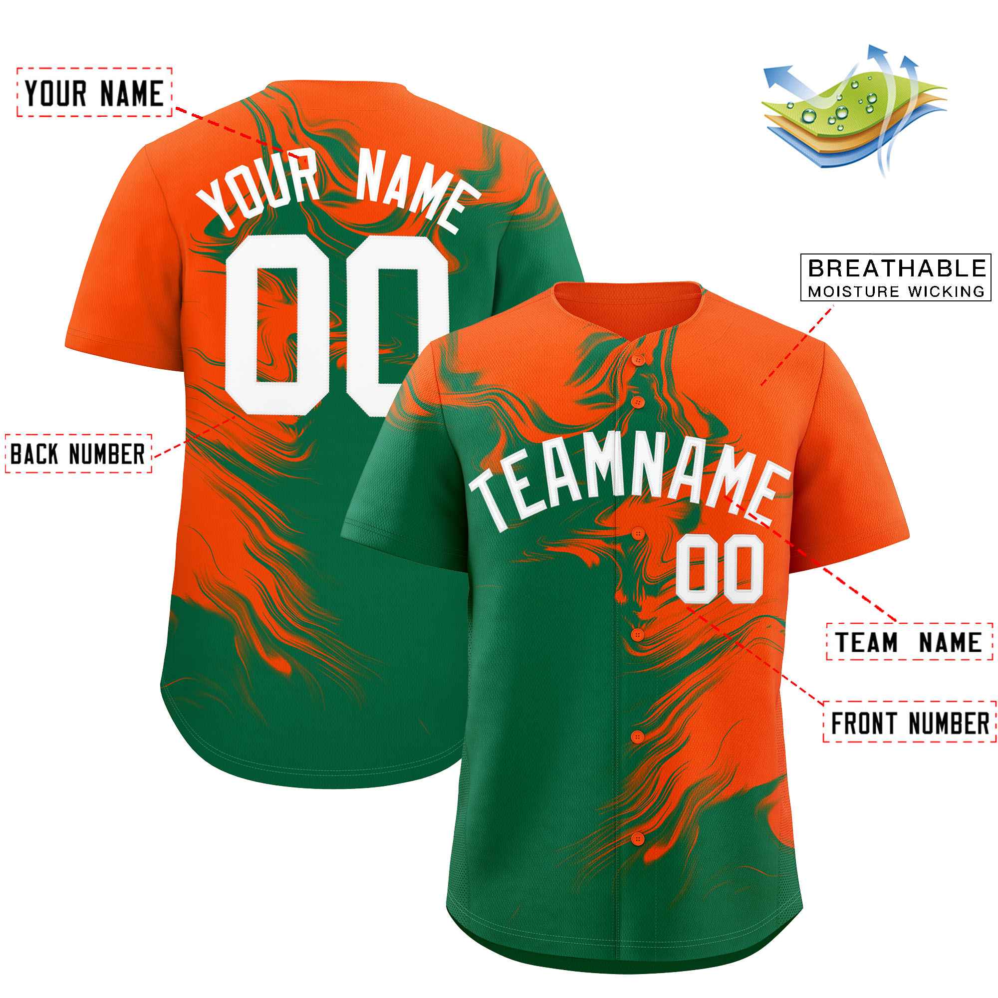 Custom Orange Kelly Green Personalized Ink Pattern Authentic Baseball Jersey| KXKSHOP