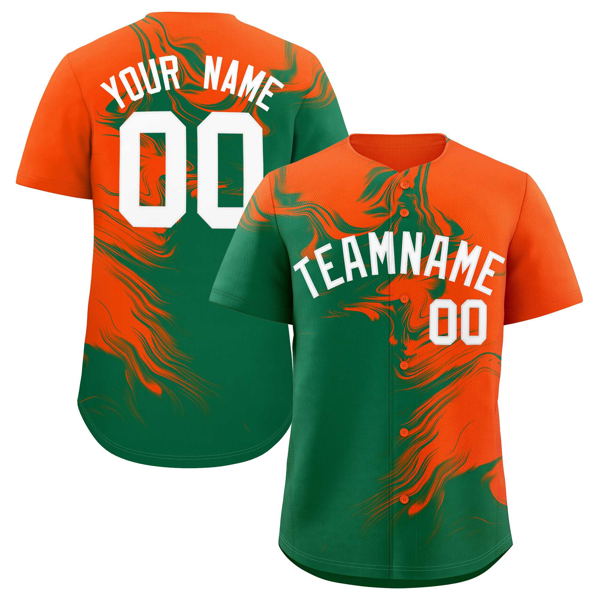 Custom Orange Kelly Green Personalized Ink Pattern Authentic Baseball Jersey| KXKSHOP