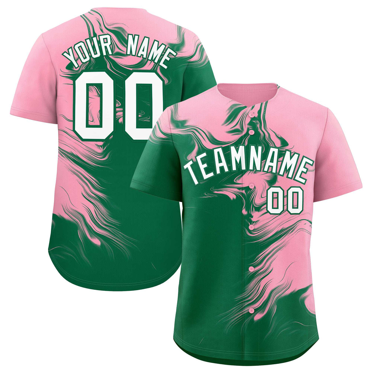 Custom Light Pink Kelly Green Personalized Ink Pattern Authentic Baseball Jersey| KXKSHOP