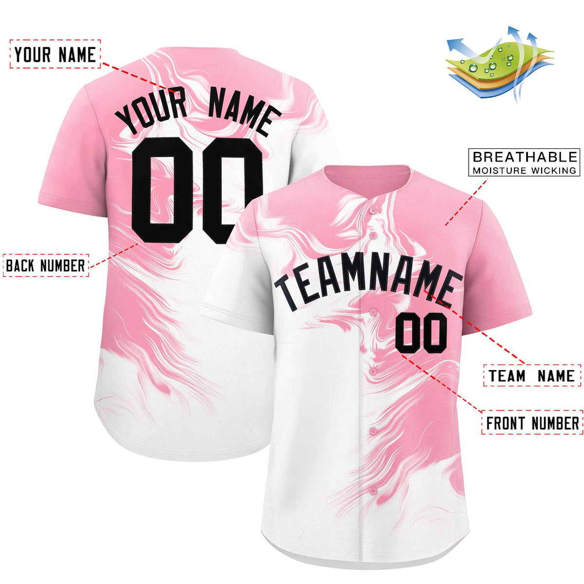 Custom Light Pink White Personalized Ink Pattern Authentic Baseball Jersey| KXKSHOP