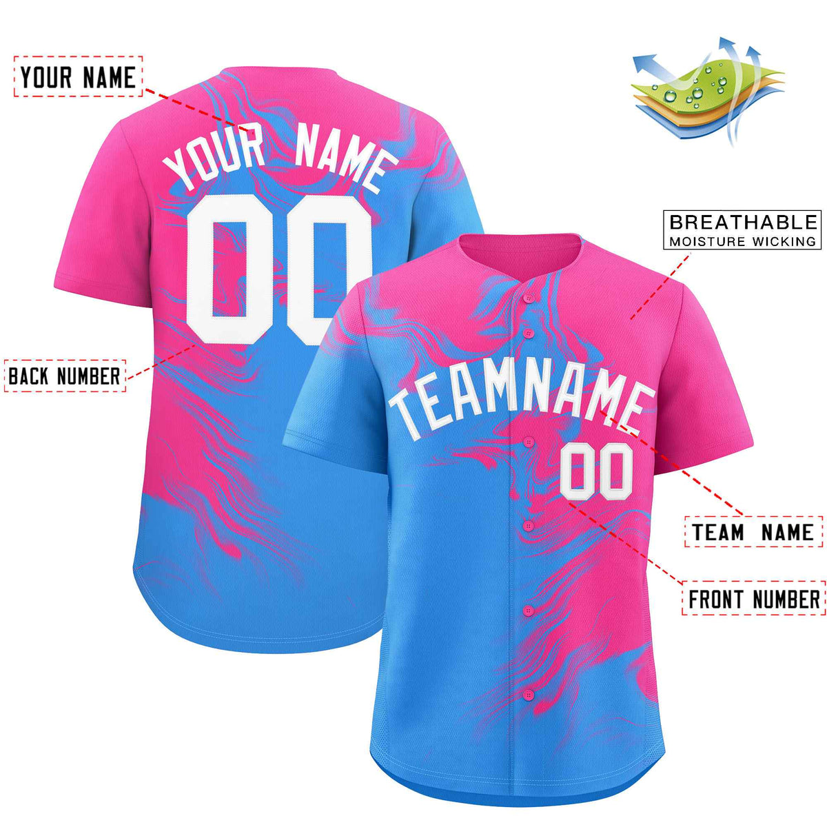 Custom Pink Powder Blue Personalized Ink Pattern Authentic Baseball Jersey| KXKSHOP