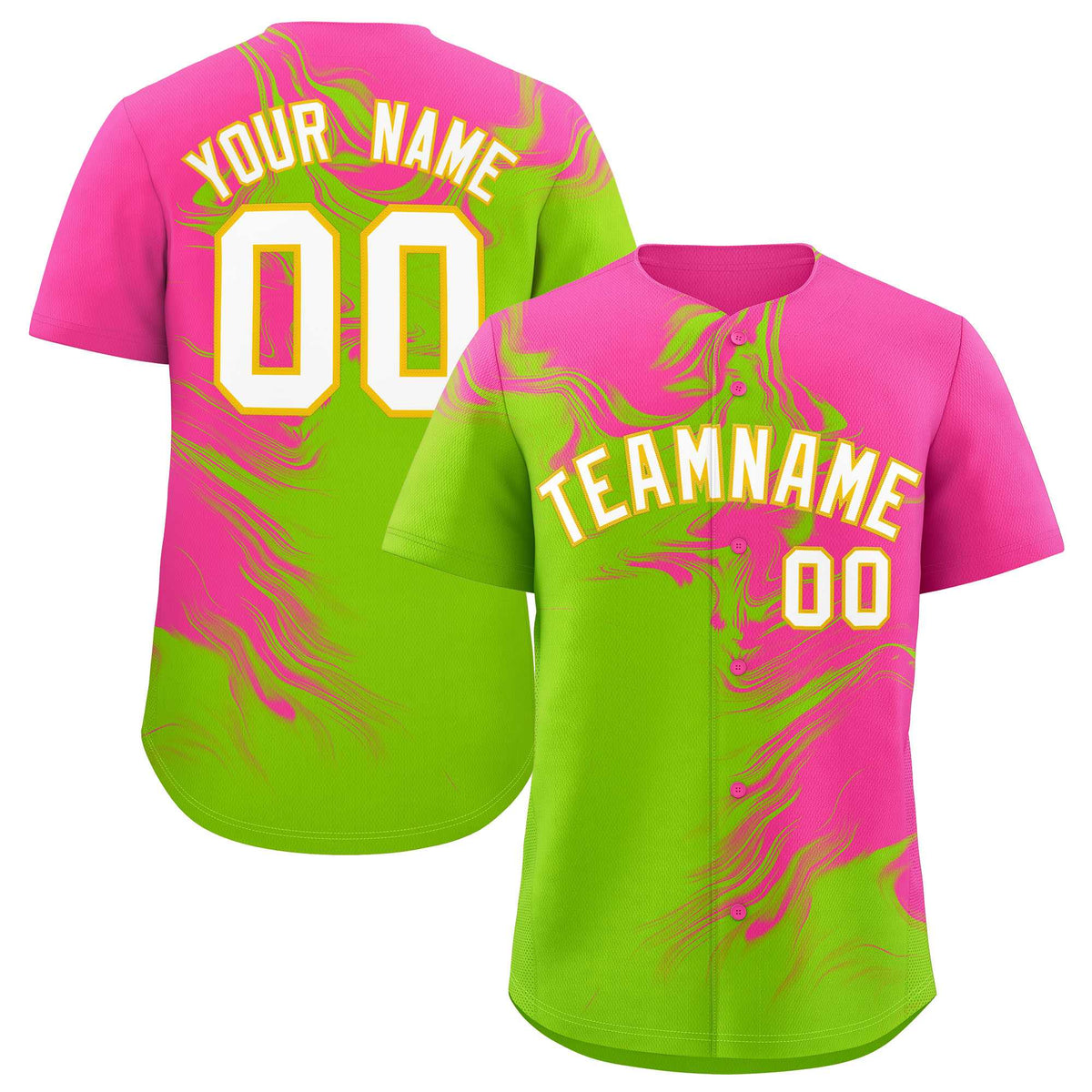 Custom Pink Neon Green Personalized Ink Pattern Authentic Baseball Jersey| KXKSHOP