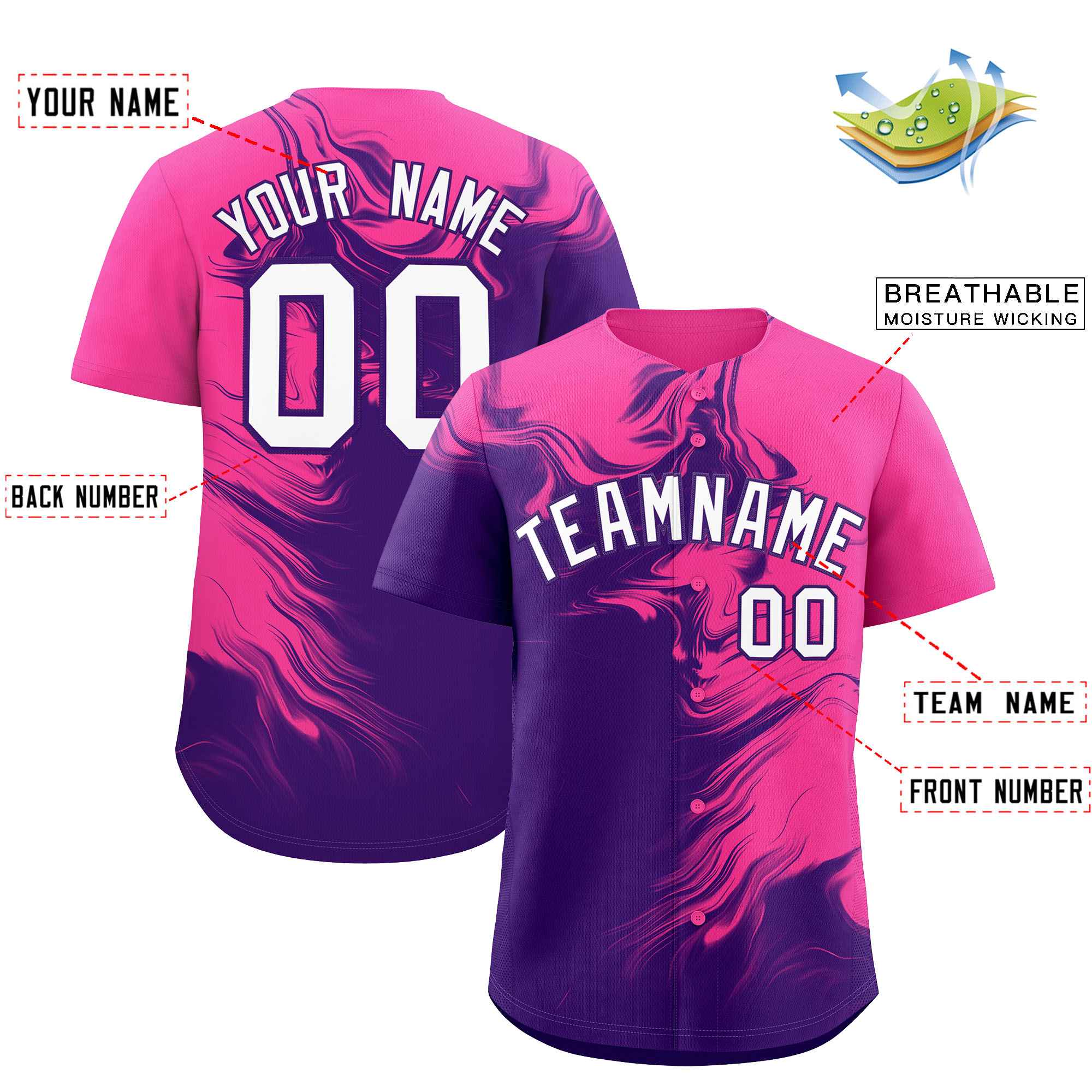 Custom Pink Purple Personalized Ink Pattern Authentic Baseball Jersey| KXKSHOP