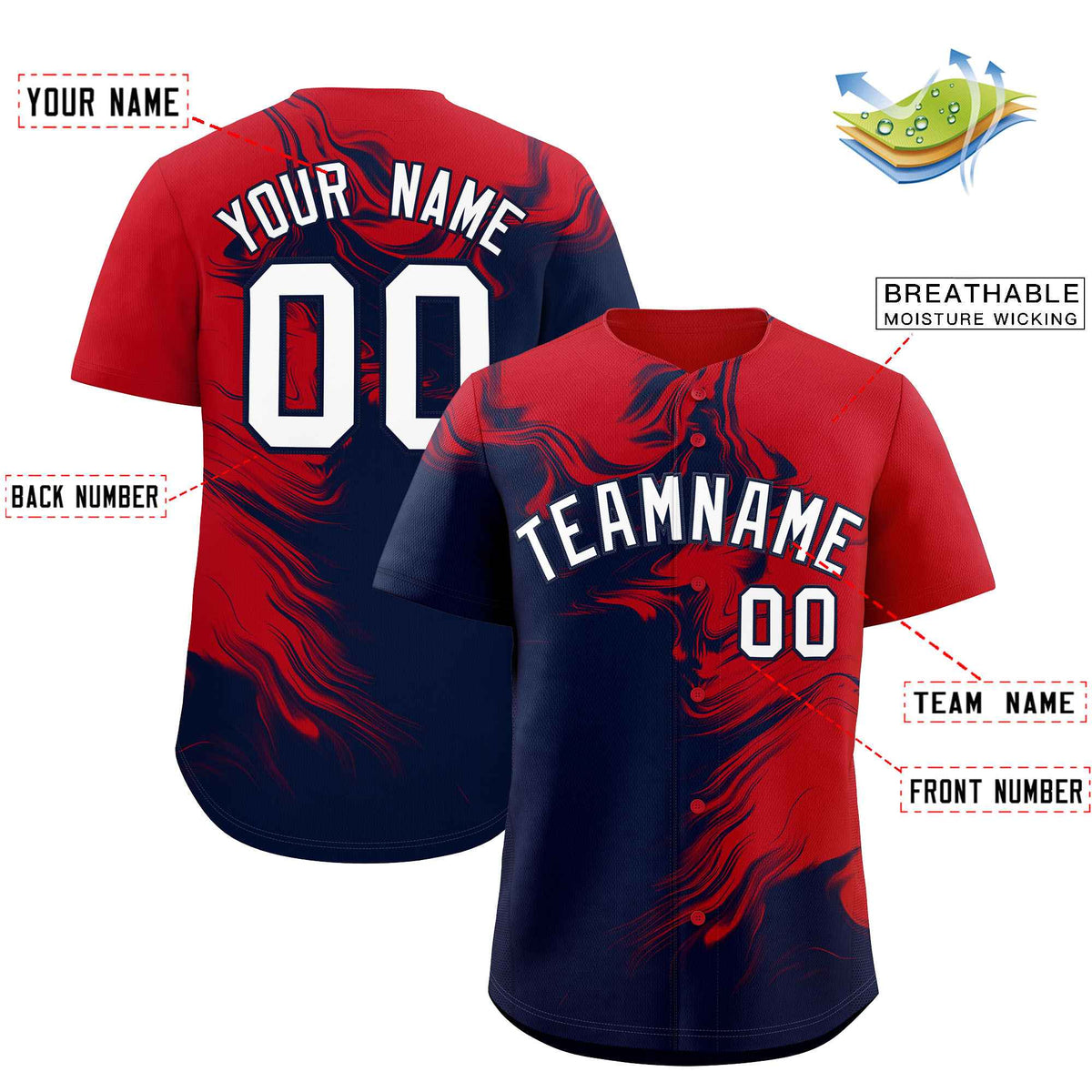 Custom Red Navy Personalized Ink Pattern Authentic Baseball Jersey| KXKSHOP