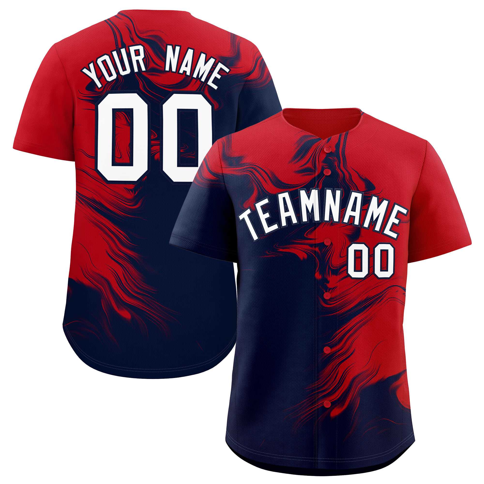 Custom Red Navy Personalized Ink Pattern Authentic Baseball Jersey| KXKSHOP