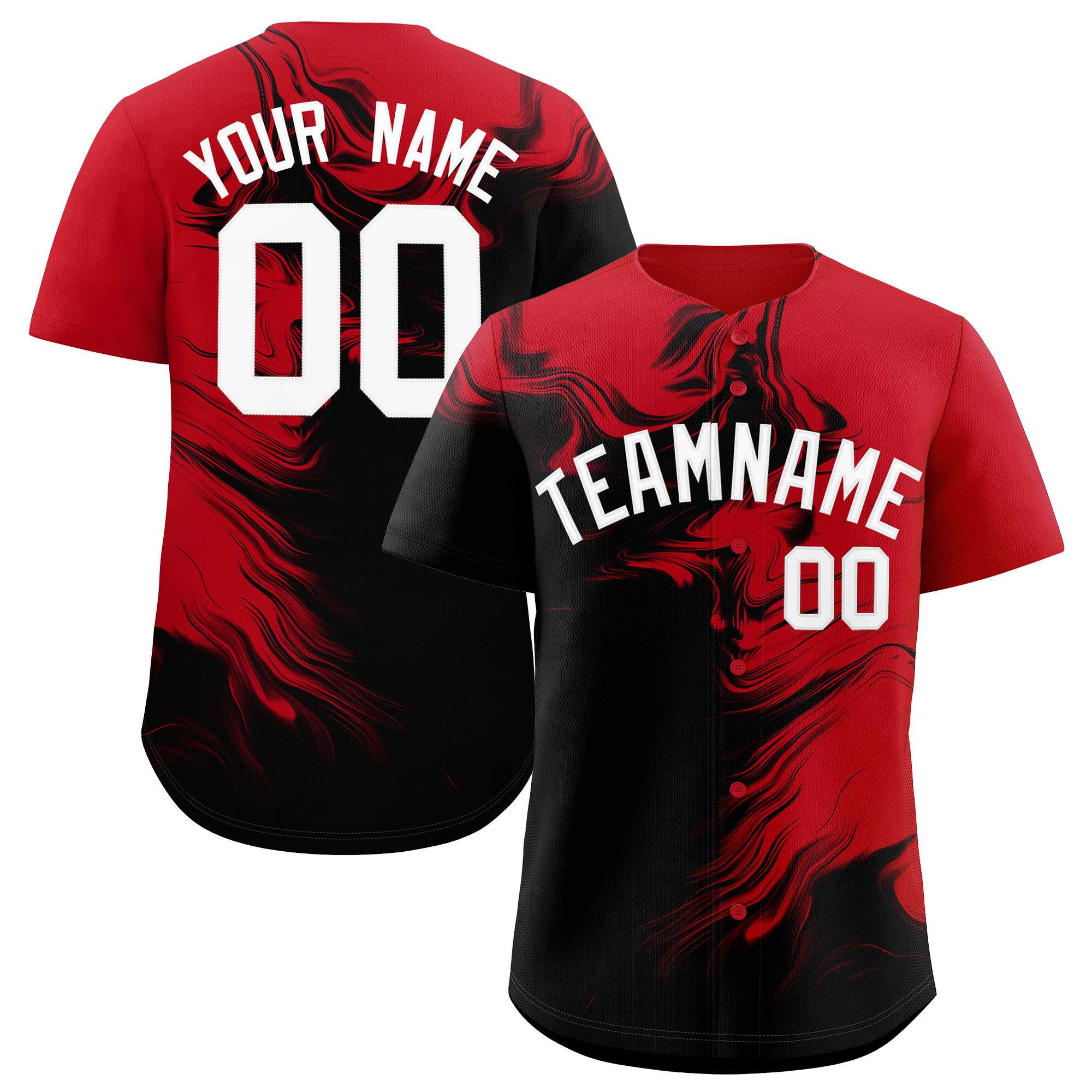 Custom Red Black Personalized Ink Pattern Authentic Baseball Jersey| KXKSHOP