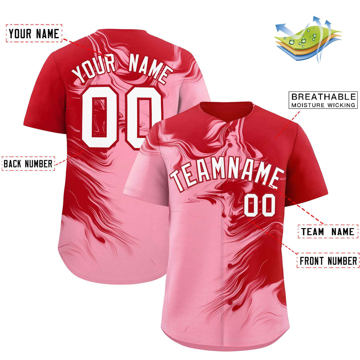 Custom Red Light Pink Personalized Ink Pattern Authentic Baseball Jersey| KXKSHOP