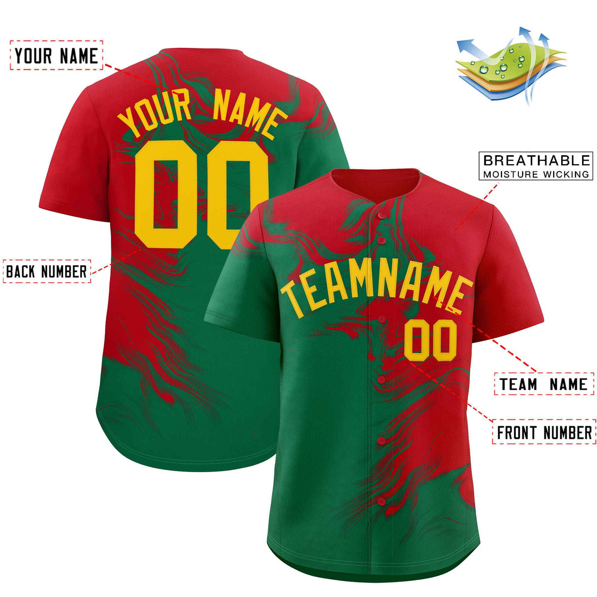 Custom Red Kelly Green Personalized Ink Pattern Authentic Baseball Jersey| KXKSHOP