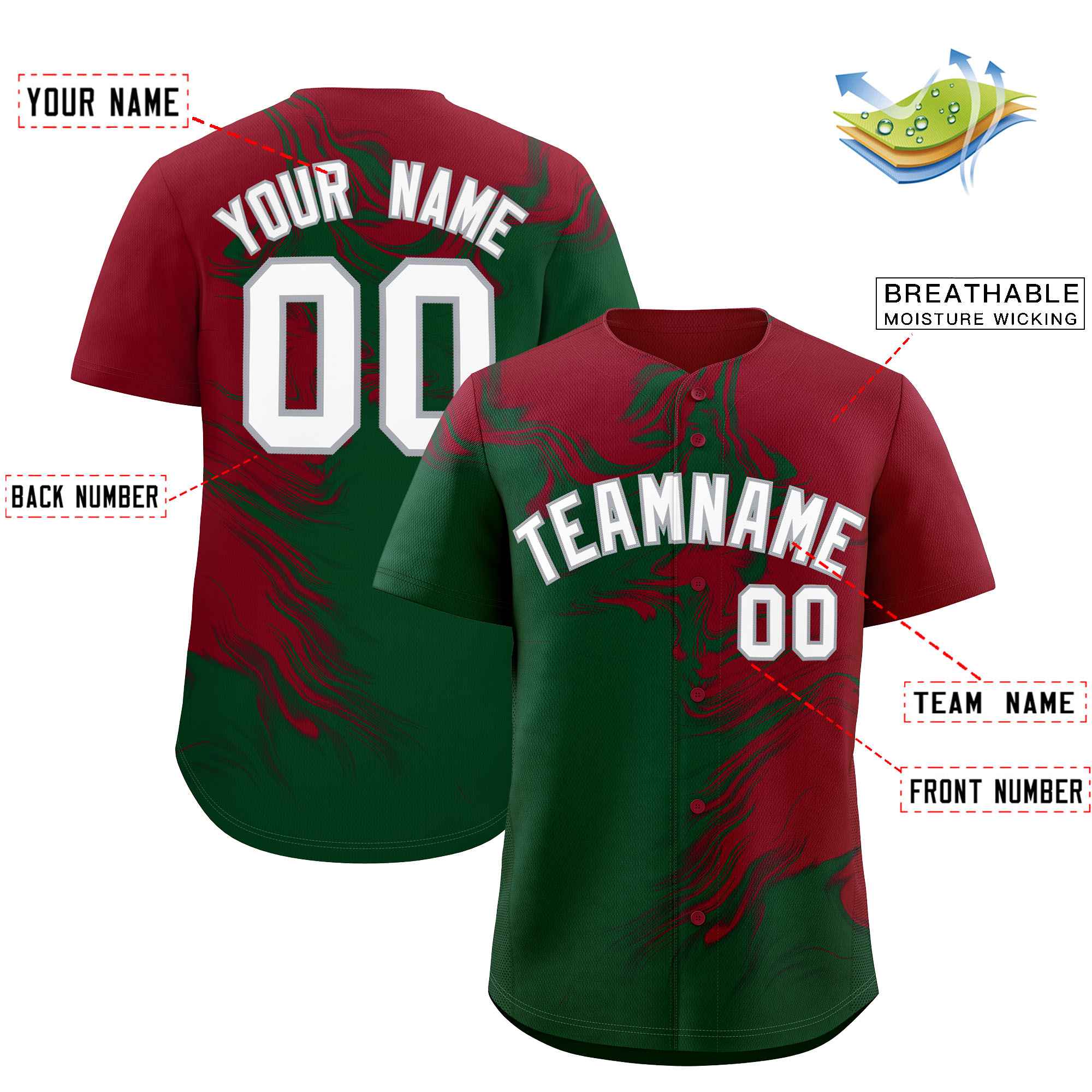 Custom Crimson Green Personalized Ink Pattern Authentic Baseball Jersey| KXKSHOP