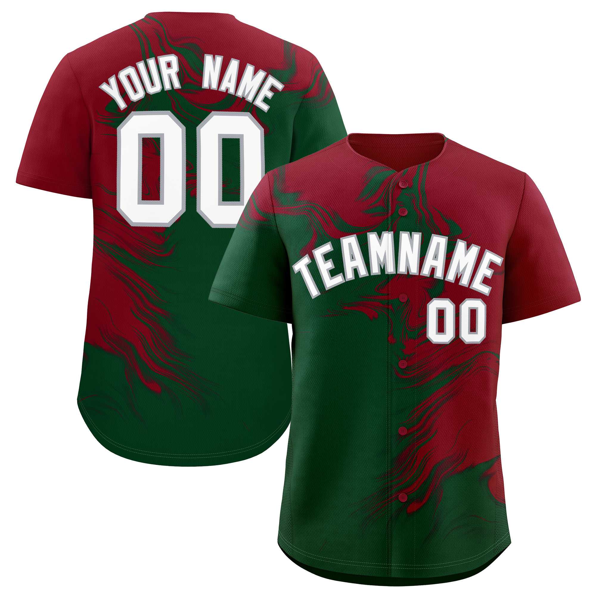 Custom Crimson Green Personalized Ink Pattern Authentic Baseball Jersey| KXKSHOP