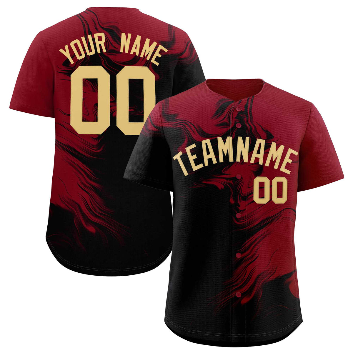 Custom Crimson Black Personalized Ink Pattern Authentic Baseball Jersey| KXKSHOP