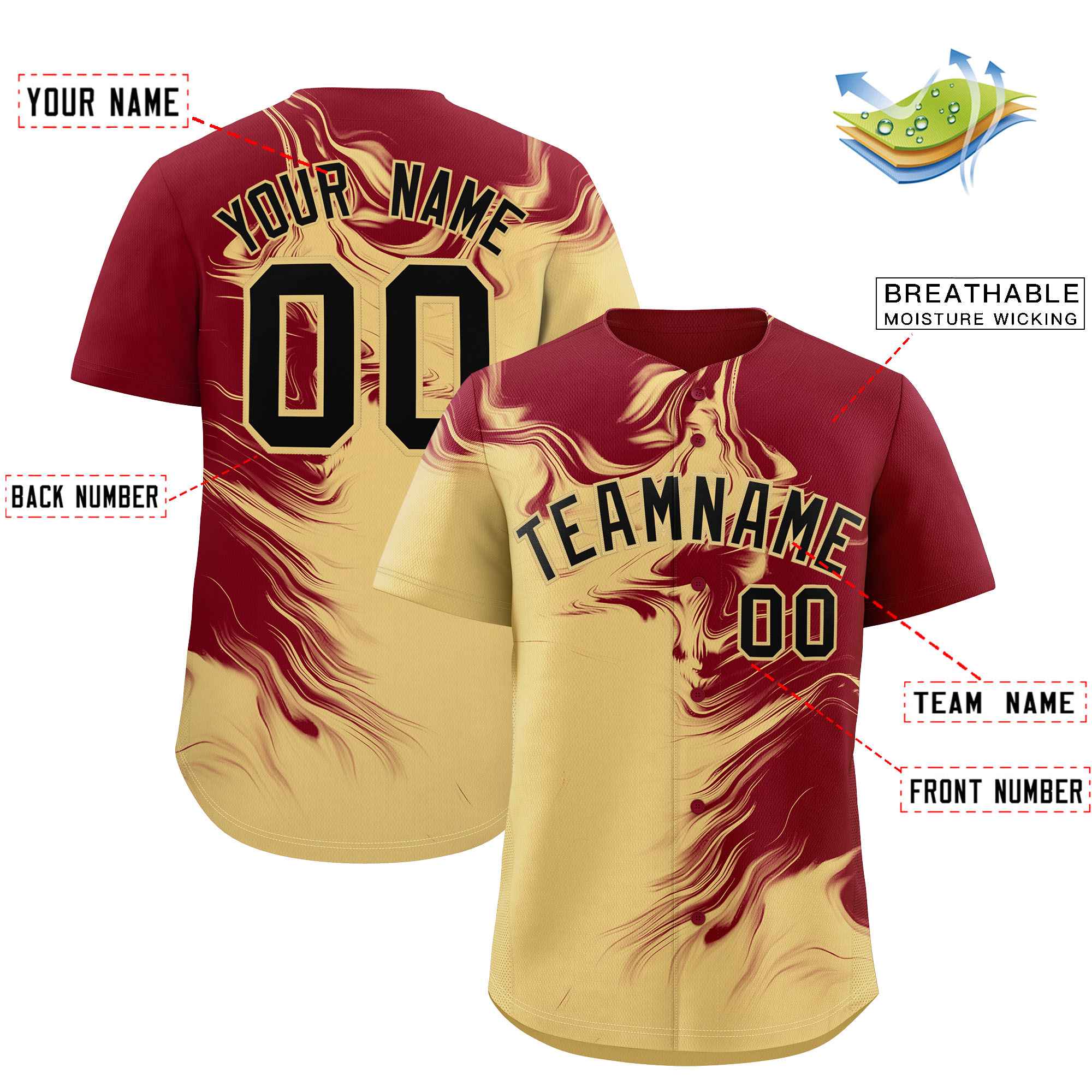 Custom Crimson Khaki Personalized Ink Pattern Authentic Baseball Jersey| KXKSHOP