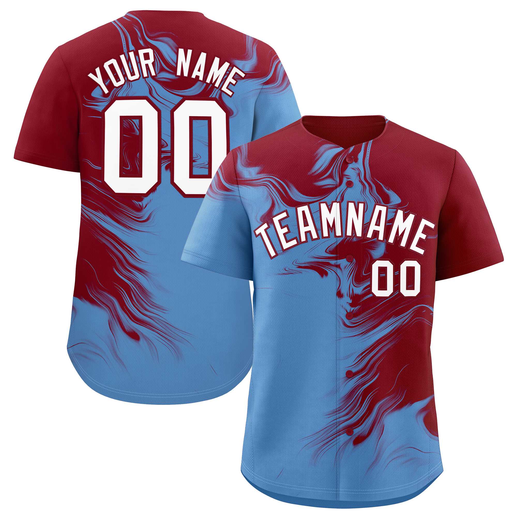 Custom Crimson Powder Blue Personalized Ink Pattern Authentic Baseball Jersey| KXKSHOP