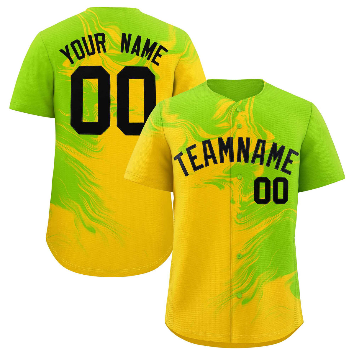 Custom Neon Green Gold Personalized Ink Pattern Authentic Baseball Jersey| KXKSHOP