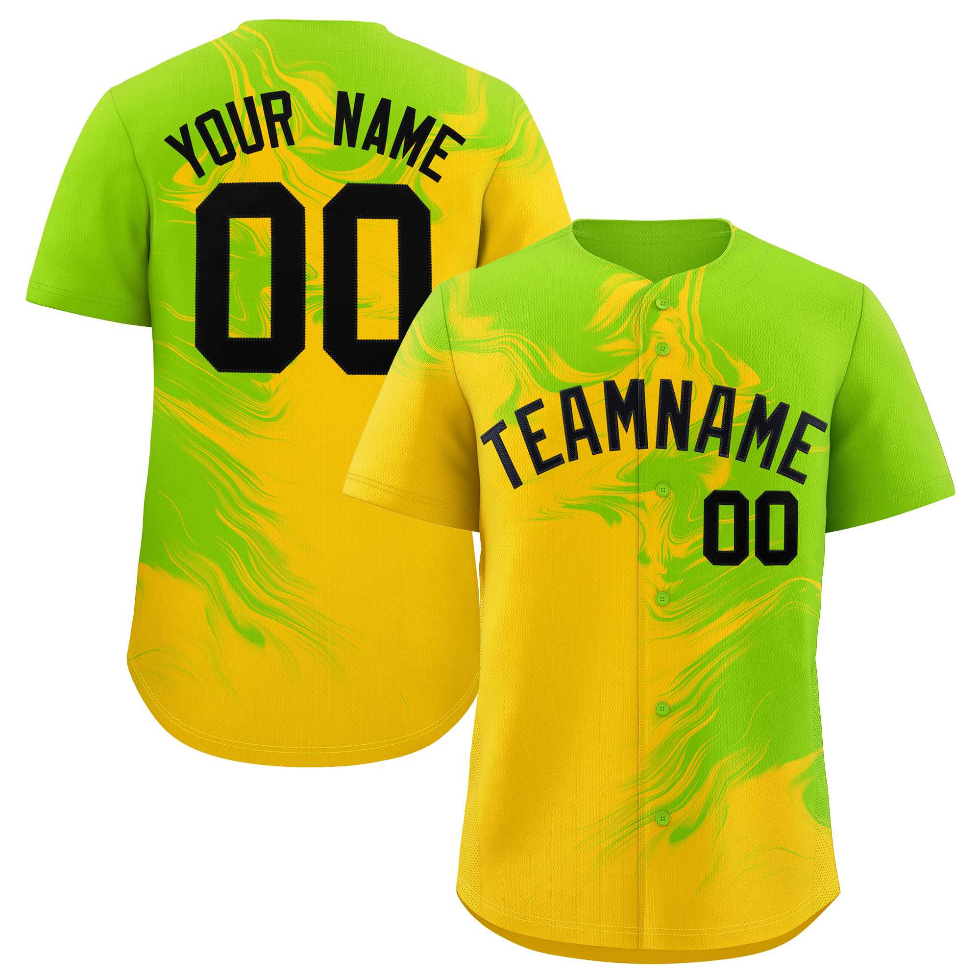 Custom Neon Green Gold Personalized Ink Pattern Authentic Baseball Jersey| KXKSHOP