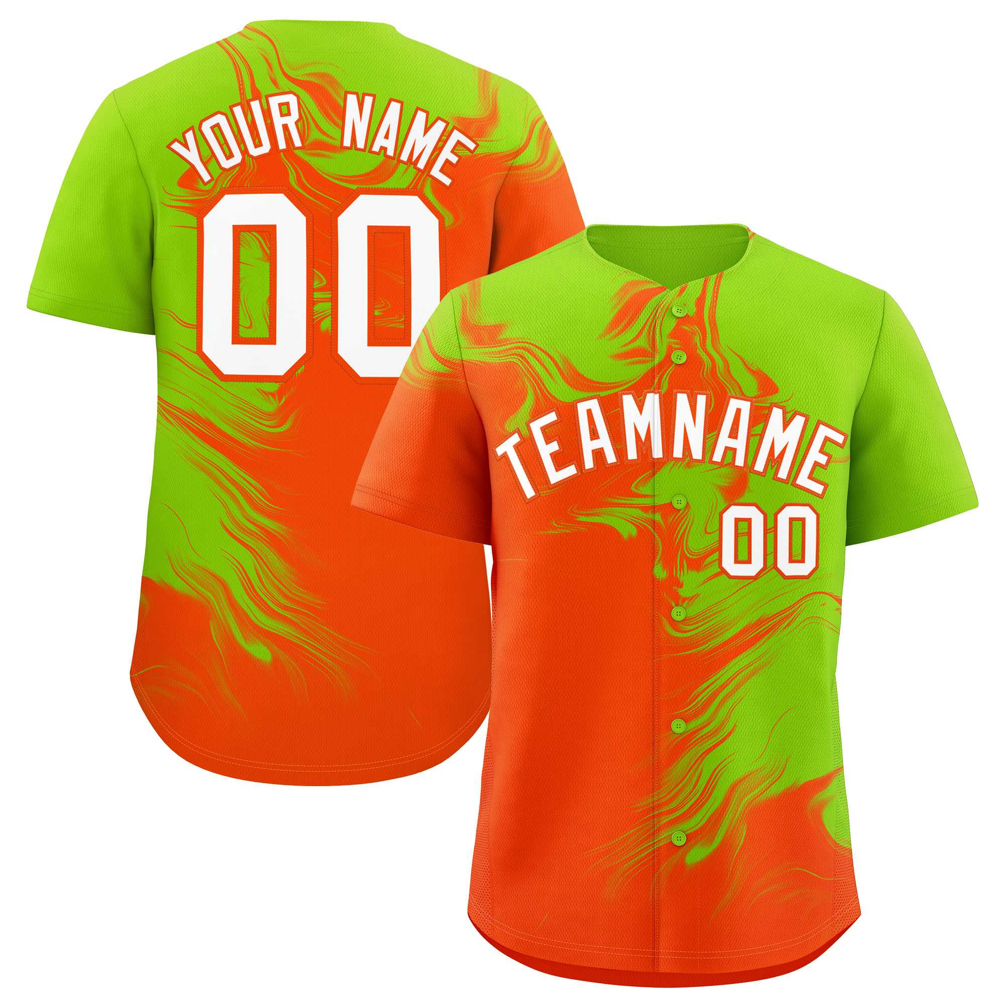 Custom Neon Green Orange Personalized Ink Pattern Authentic Baseball Jersey| KXKSHOP