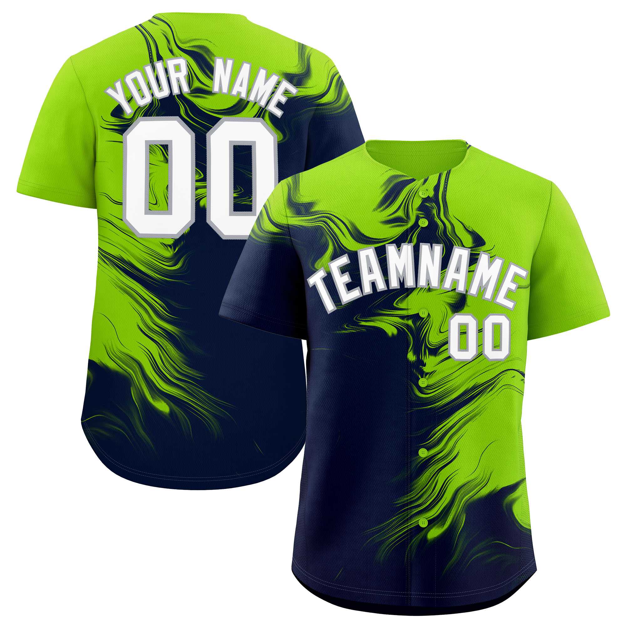 Custom Neon Green Navy Personalized Ink Pattern Authentic Baseball Jersey| KXKSHOP