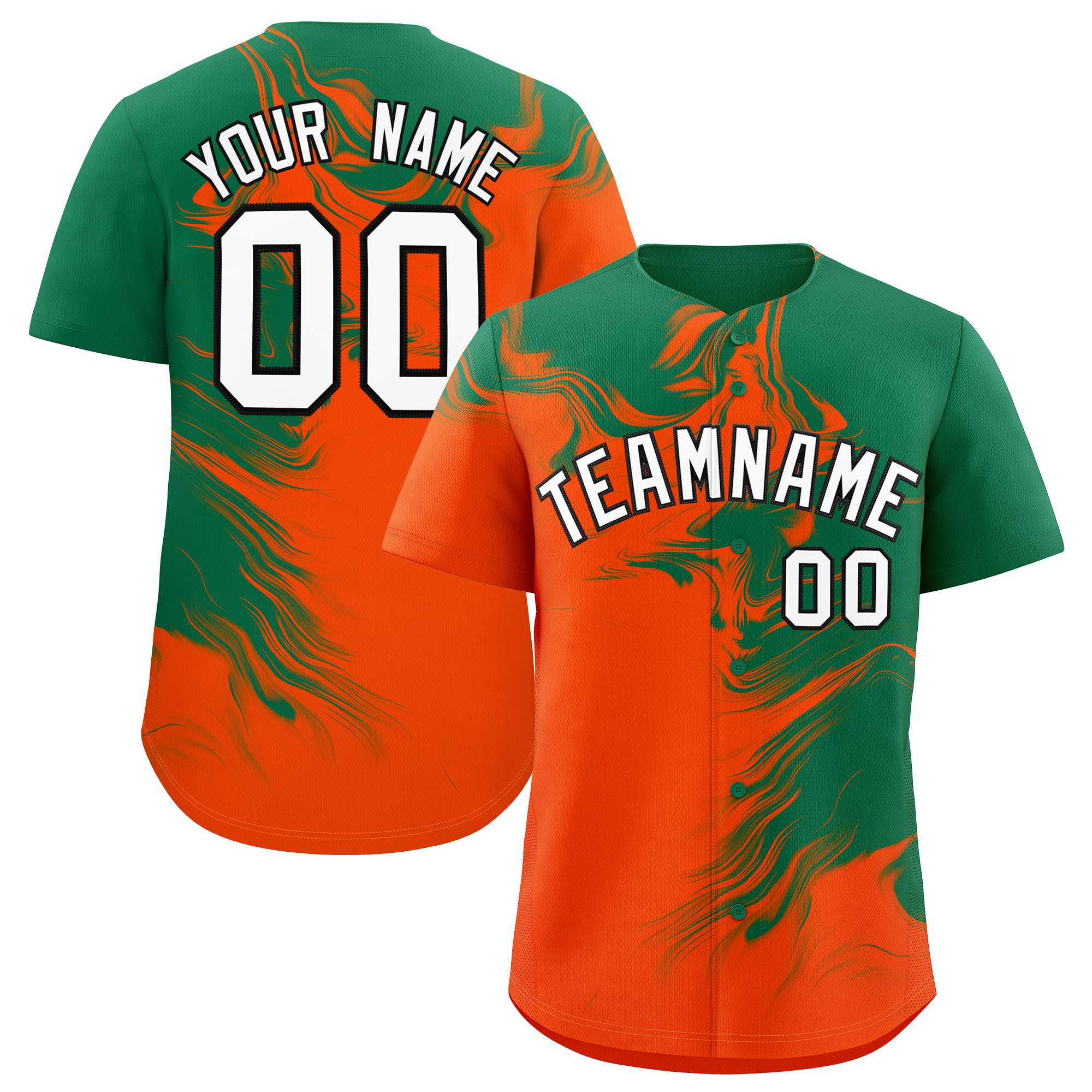 Custom Kelly Green Orange Personalized Ink Pattern Authentic Baseball Jersey| KXKSHOP